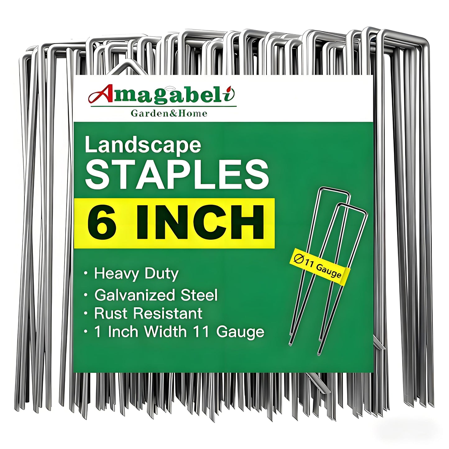 AMAGABELI 6 Inch 500 Pack Galvanized Landscape Staples 11 Gauge Anti-Rust Heavy Duty Garden Stakes Plant Cover Spikes U-Shaped Sod Pins Fence Stakes for Weed Barrier,Irrigation Tubing,Lawns,Decoration