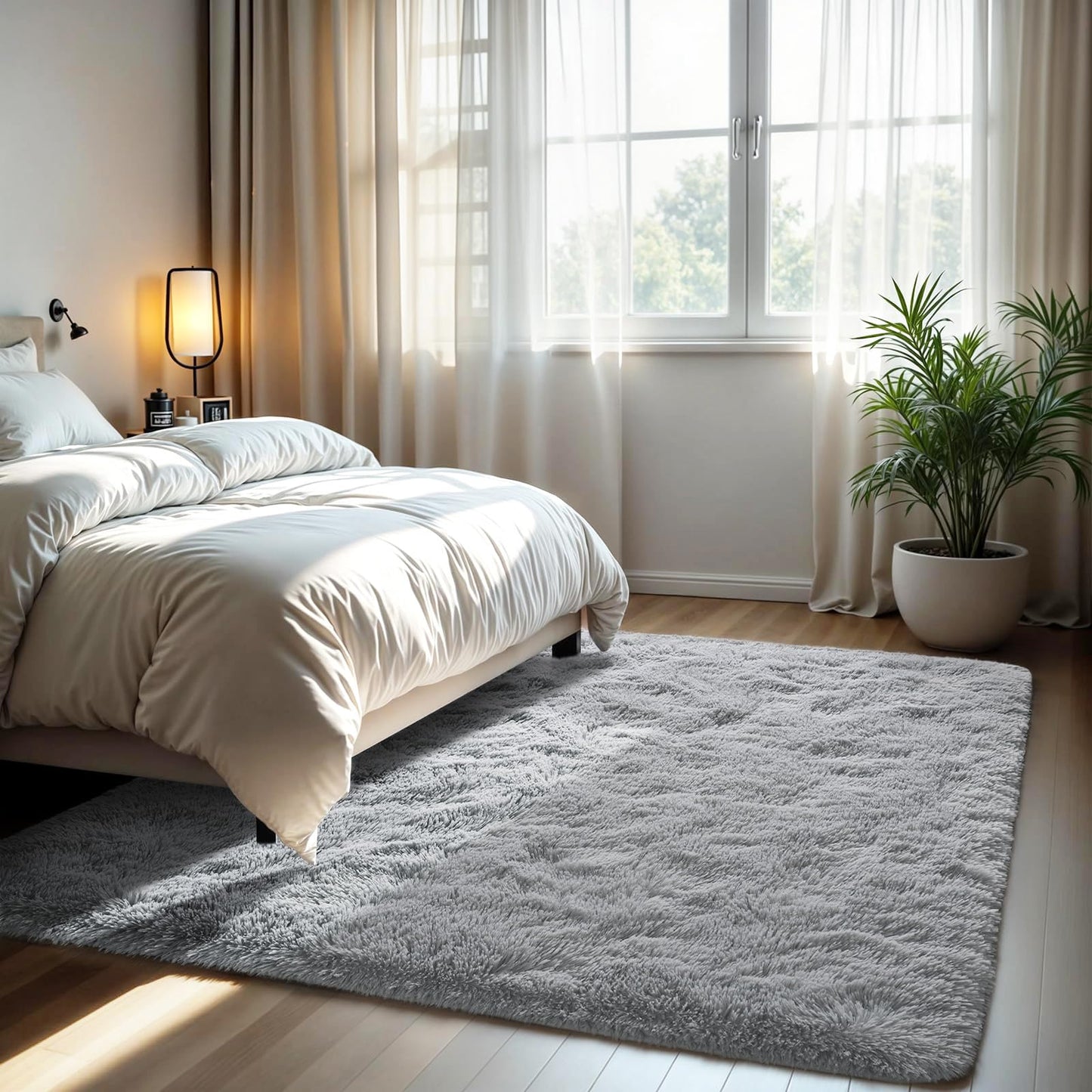 Zentavio Area Rugs for Living Room Grey Rugs for Bedroom Large 5x8 Carpet Fluffy Furry Soft Shag Aesthetic Plush High Pile Gray Throw Rug for Nursery Kids Room Dorm