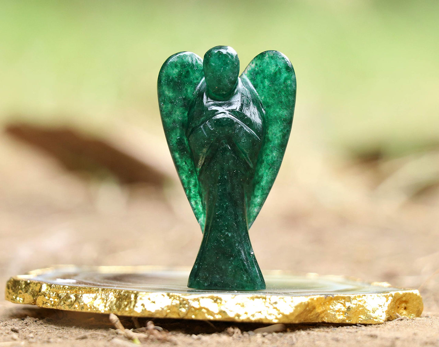 Green Aventurine Gemstone Guardian Angel Healing Crystal, Hand Carved Pocket Angel Figurine - Crystals for Positive Energy, Handmade Mini Statue for Love, Peace & Healing, Natural Gemstone Figurine