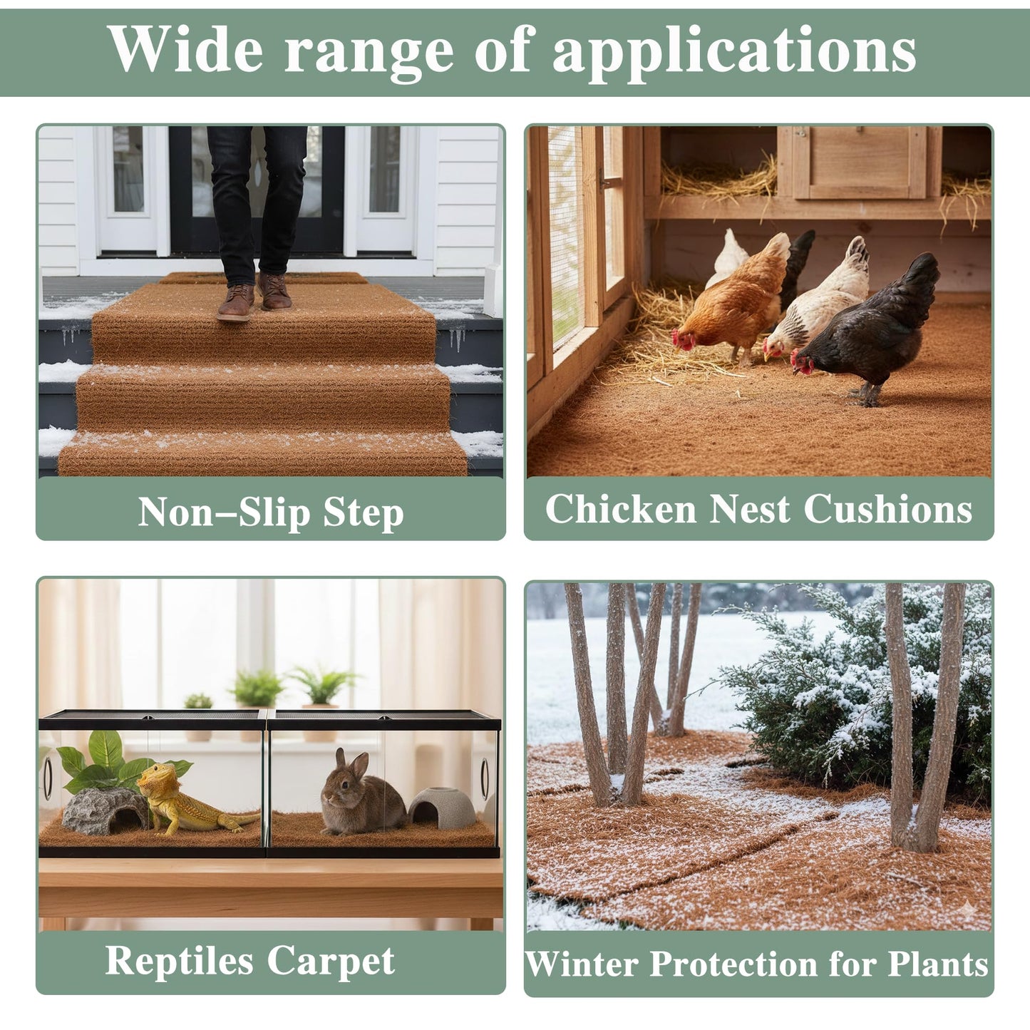 EIMQUVW 4 Rolls 16x40 Inch(40cm*100cm) Coconut Coir Liner Roll Coco Liner Roll Coconut No-Slip Ice and Snow Carpet Mats Natural Coir Fiber Liner Sheets Carpet Animal Pet Pad