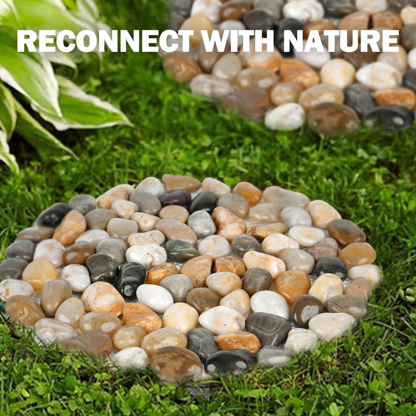 River Rock Stepping Stones Outdoor for Garden Walkway, 10 inch Diameter 6 Pcs Round Shape Paver Step Stones Polished Pebble River Stone Mat for Yard Lawn Patio Pathway Walk Way - Multi-color