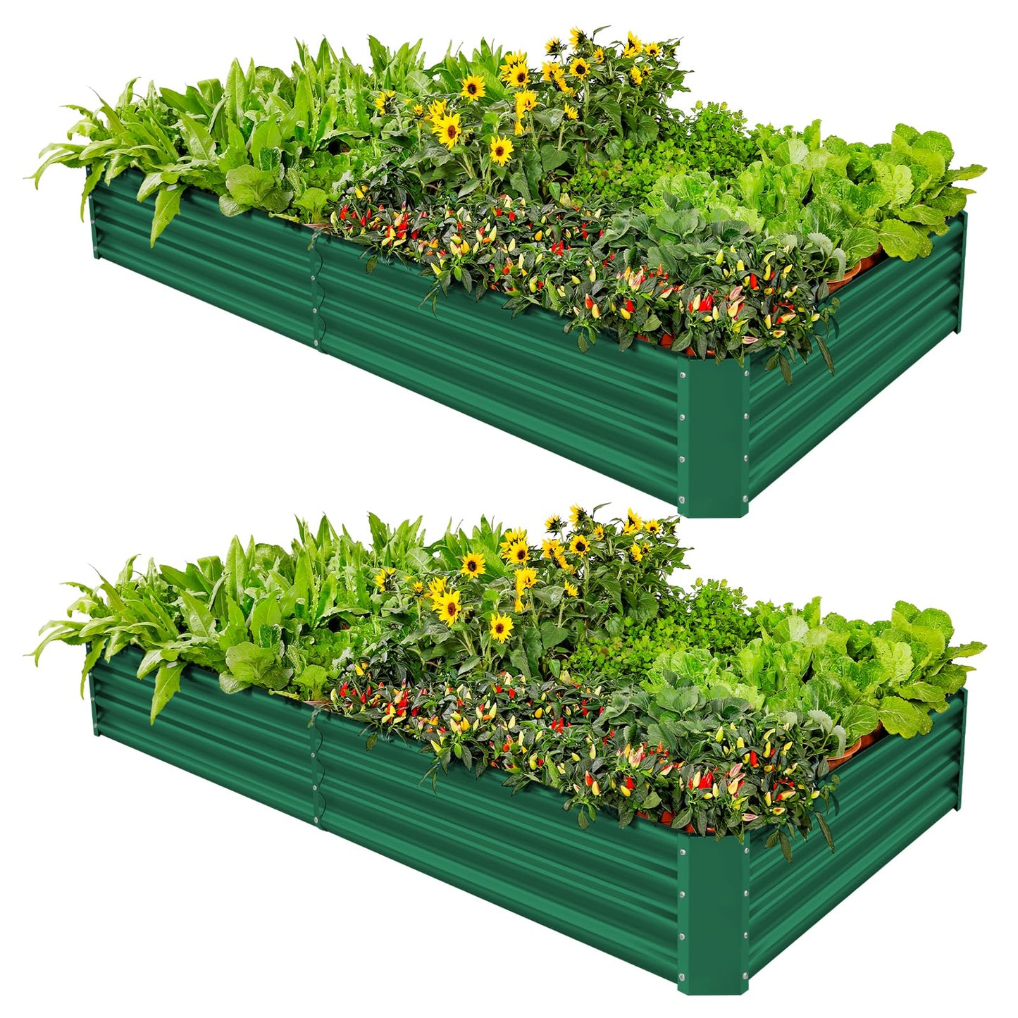 Land Guard 2 Pack 8×4×1ft Galvanized Metal Raised Garden Bed, Metal Planter Kit Box Outdoor for Deep-Rooted Vegetables, Flowers, Green and Herbs (Green)