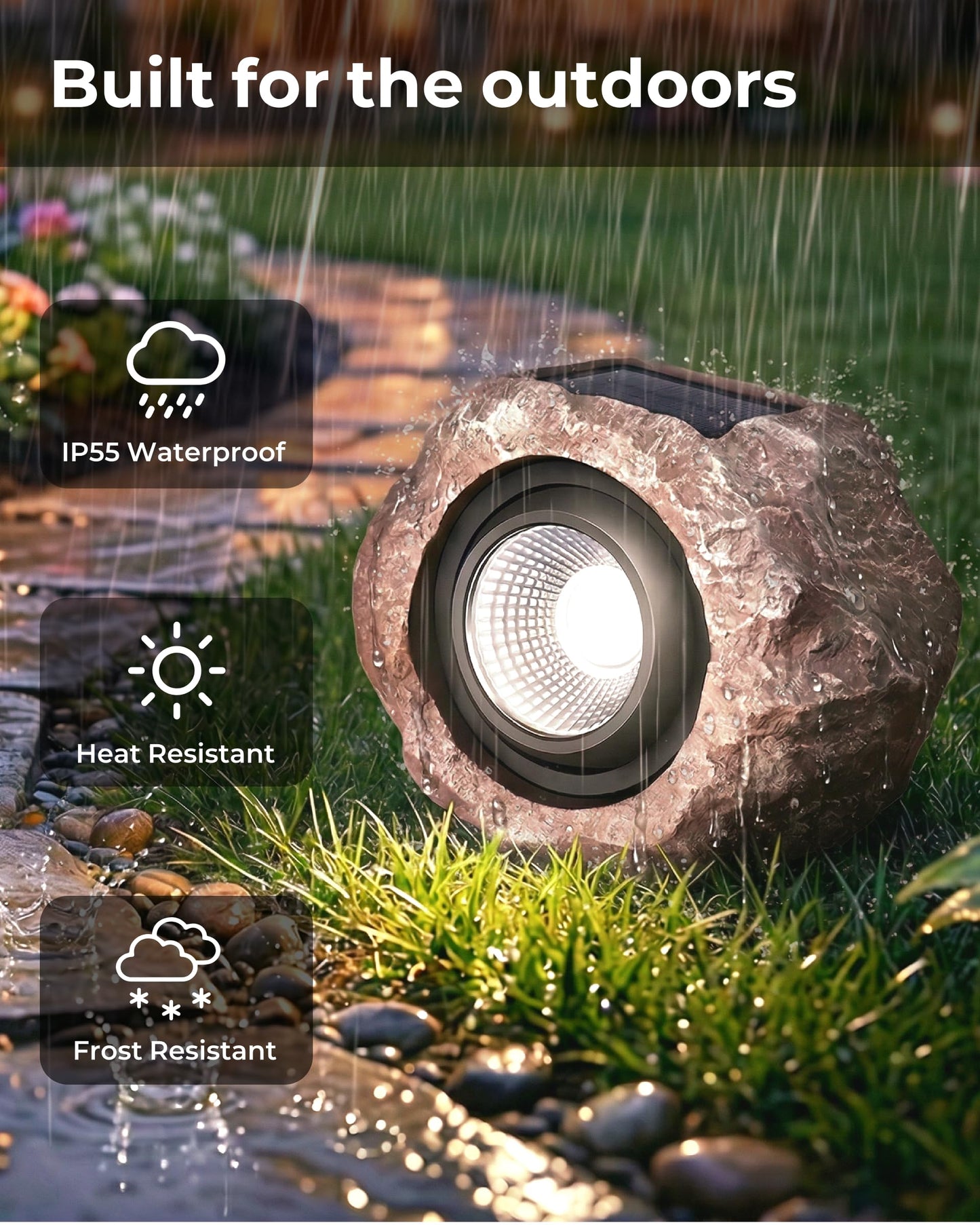 4 Pack Solar Rock Lights Outdoor, Angle Adjustable Solar Lights Outdoor Waterproof, LED Solar Garden Lights, Auto On/Off Landscape Lighting for Yard Pathway Patio Flower Bed - White Glow (Stone Brown)