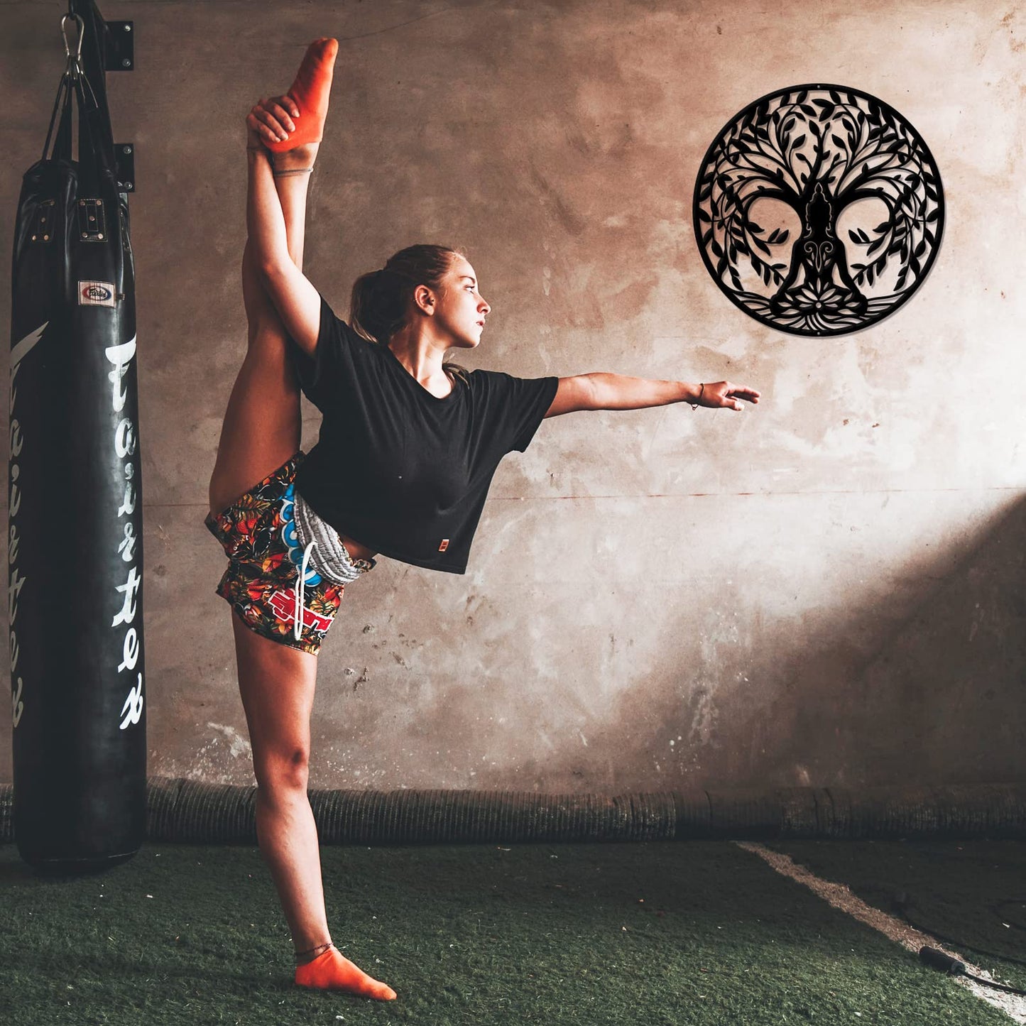 NBEADS Tree of Life and Yoga Metal Wall Art Decor, 11.8" Black Wall Hanging Decor Silhouette Wall Art for Home Bedroom Living Room Bathroom Kitchen Office Hotel Wall Decoration