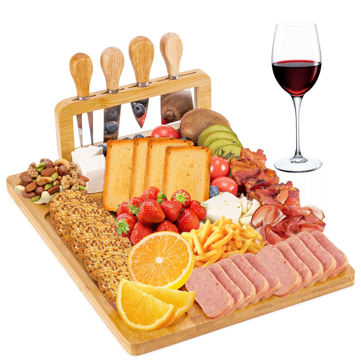 Cheese Board with Complete 4-Piece Knife Set – Perfect for Charcuterie Boards Set & Cheese Platter, and House Warming Gifts New Home, Wedding Gifts for Couple, Bridal Shower Christmas Board (Single)