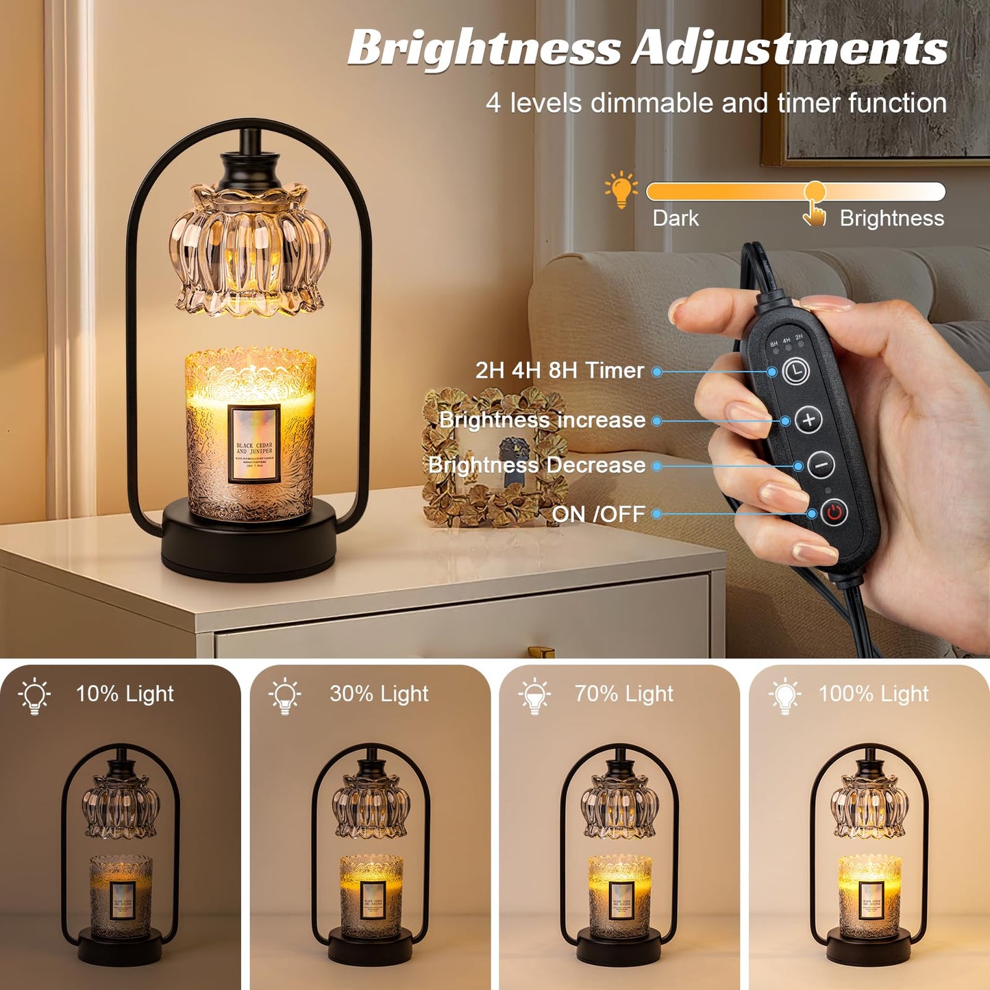 Shang Chiang Candle Warmer Lamp, Electric Light with Timer Dimmer Clear Flower Shape Wax Melt Warmer for Birthday, Mothers Day, House Warming Gift (Includes 2 Bulbs)