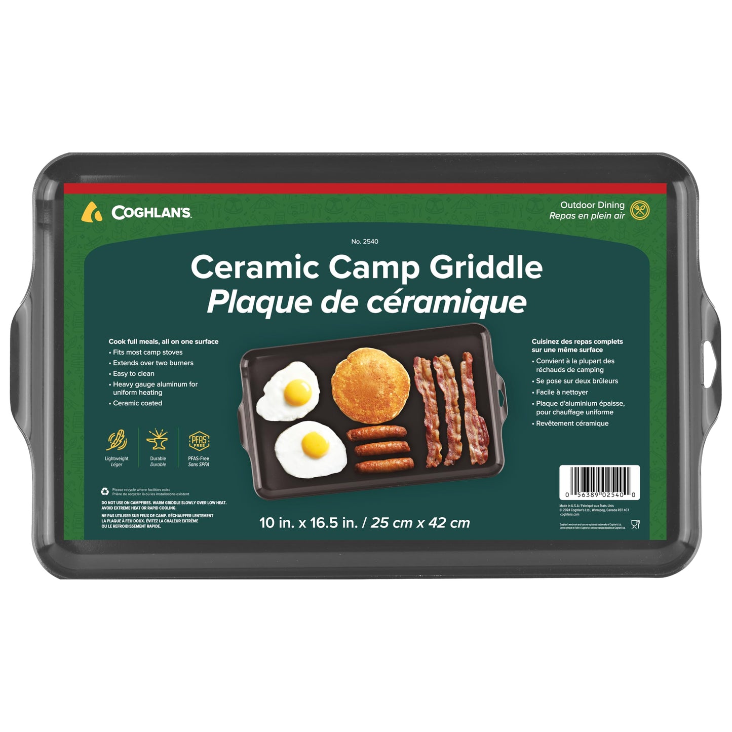 Coghlan's Camp Griddle, Lightweight Aluminum, 16.5 x 10" size, PFAS-Free and Non-Stick Ceramic Coating Cooking Surface for Two Burner Stoves, Ideal for Camping and Outdoor Cooking