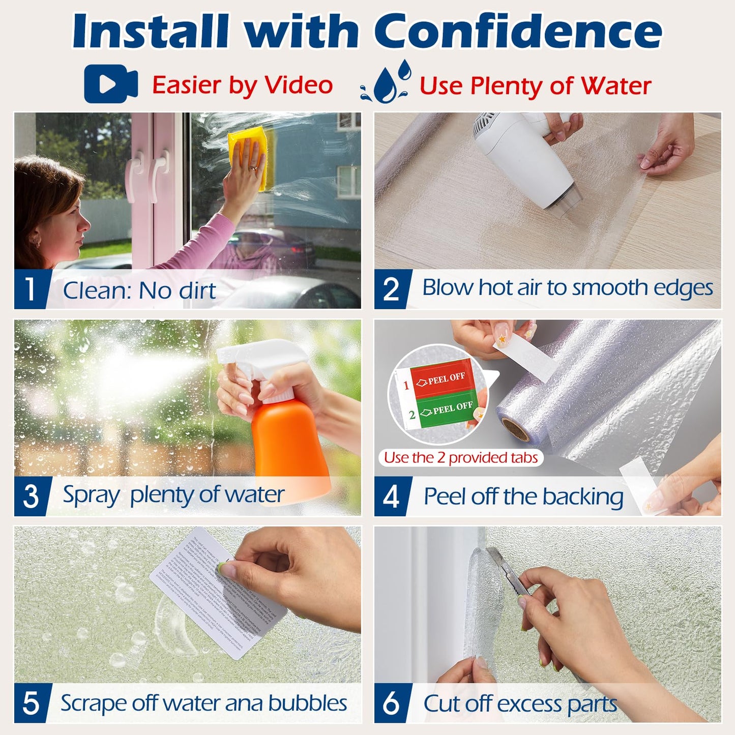 Borskyn Frosted Glass Window Privacy Film with Ice Vein Texture, Static Cling UV Blocking Removable Covering, Decorative Frosting Film for Home Office Bedroom Door, Clear, 17.5 x 78.7 Inches