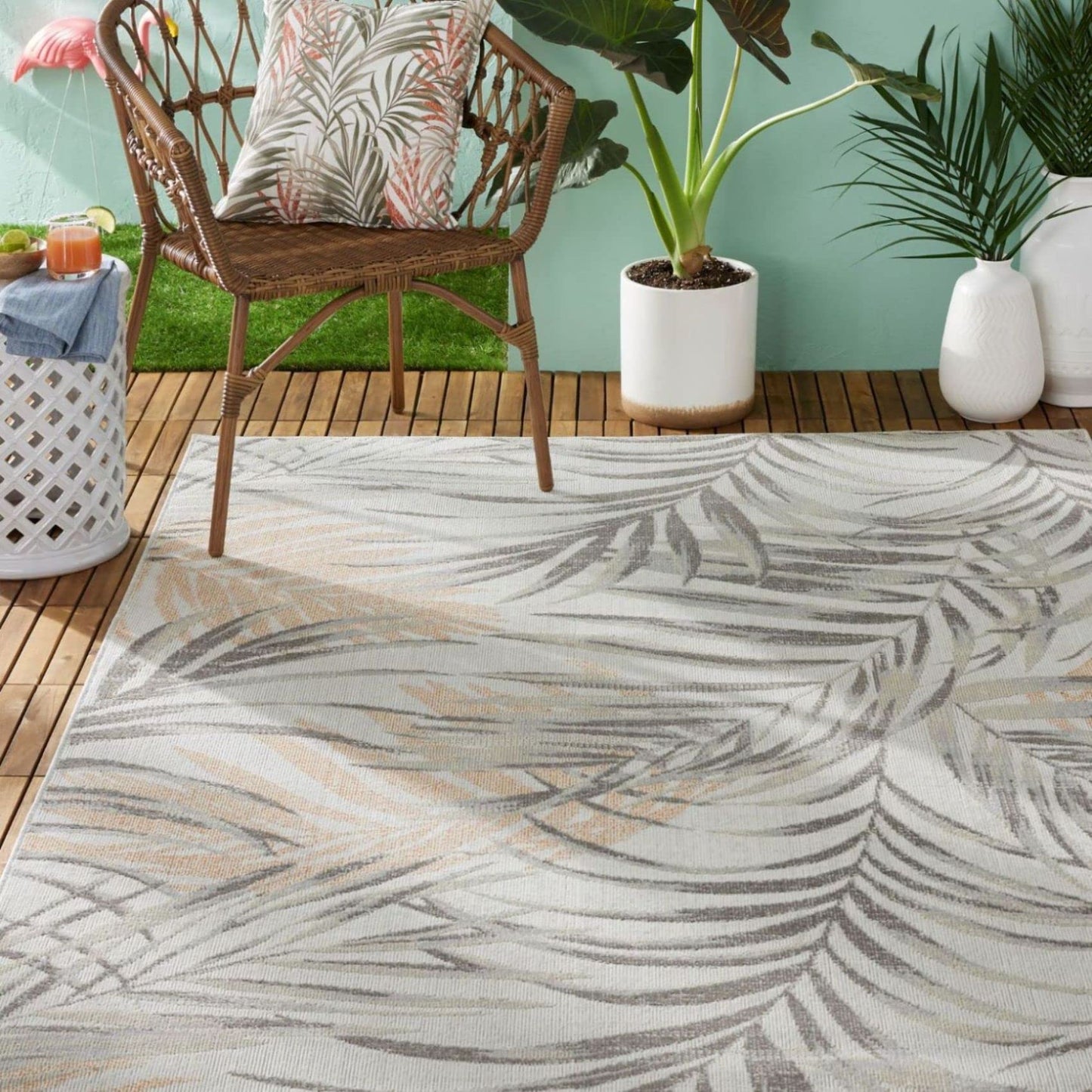 Tommy Bahama Malibu Palm Springs Coastal Indoor/Outdoor Area Rug, Ivory/Rust, 5'3"x7'3"