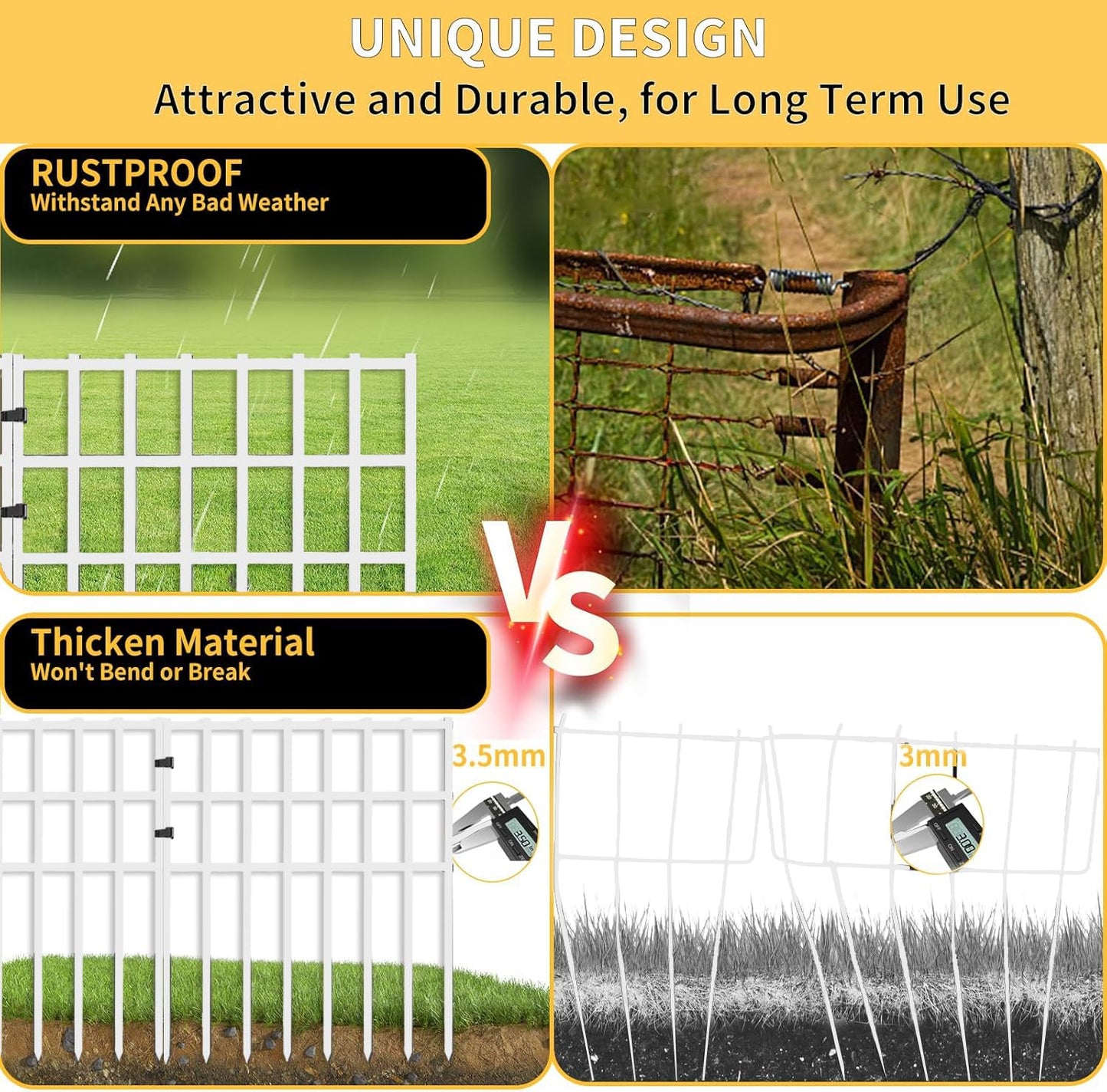 25 Pack Garden Animal Barrier Fence, 17in (H) X 27ft (L) No Dig Fence, Rustproof Metal Garden Fencing Border, Decorative Fencing Panel for Dog Rabbits Ground Stakes Defense, White