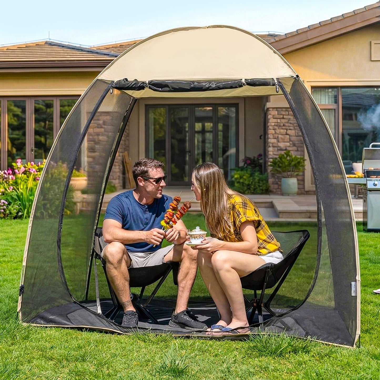 Alvantor® Pop Up Screen House Tent, 7'x4' Instant Camping Screen Room, Screen Gazebo Canopy for Patios/Deck/Backyard, Portable Mesh Tent with Shade Cloths, Easy Set Up, 2-3 Person