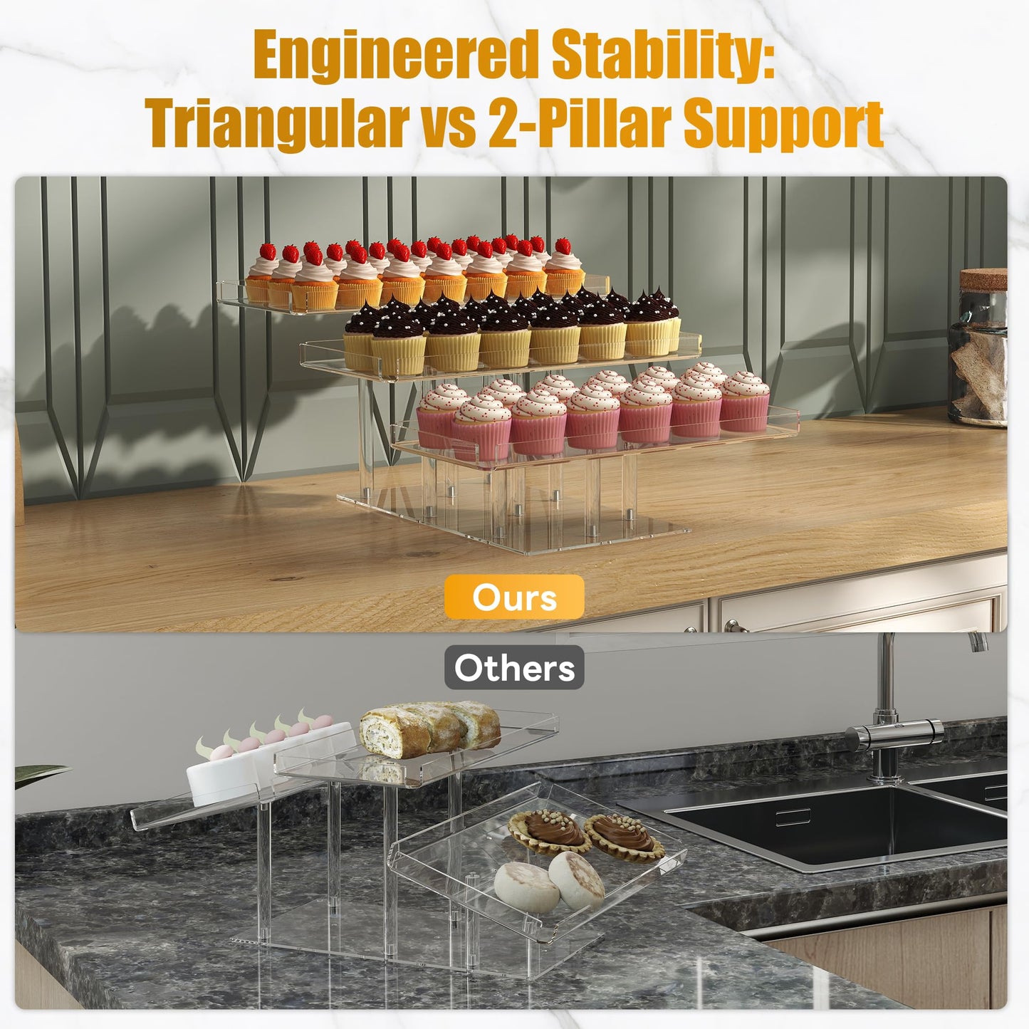 EffiQ-Rate 3 Tier Cupcake Stand, Transparent Acrylic Dessert Table Display Set, Adjustable Tiered Cupcake Holder Tower for Baking Serving on Weddings, Baby Showers, Birthday Party Buffet