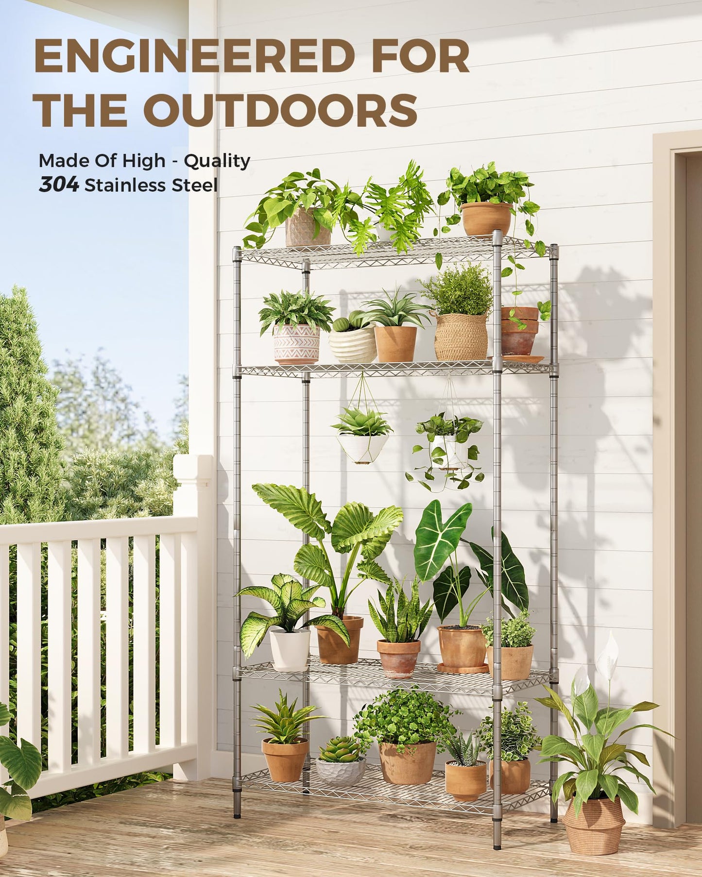 GENTINGBRO Large Plant Shelf Indoor Plant Stand Outdoor 4 Tier for Plants Heavy Duty 3000lbs Plant Rack Storage Shelves Adjustable Tall Plant Holder for Balcony Garden Patio