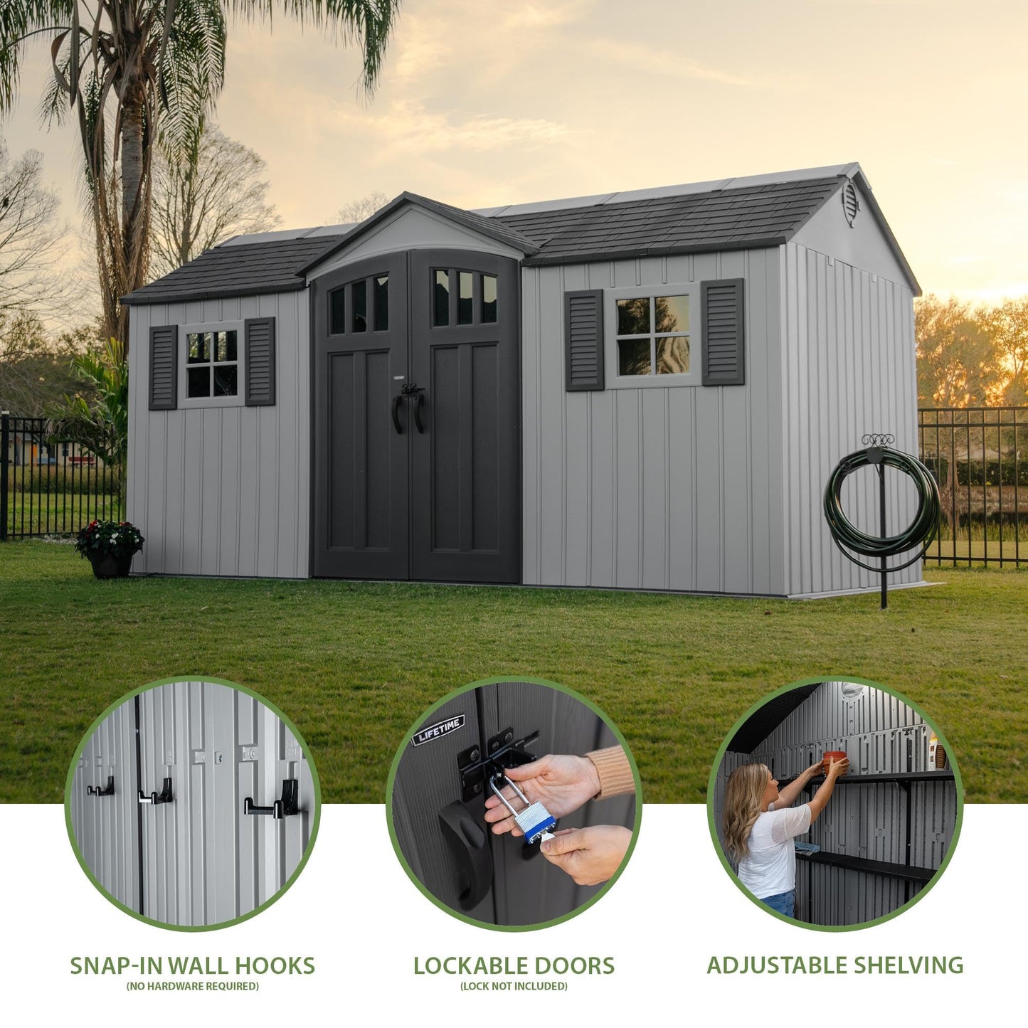 Lifetime Dual Entry Outdoor Storage Shed, 15 x 8 Foot