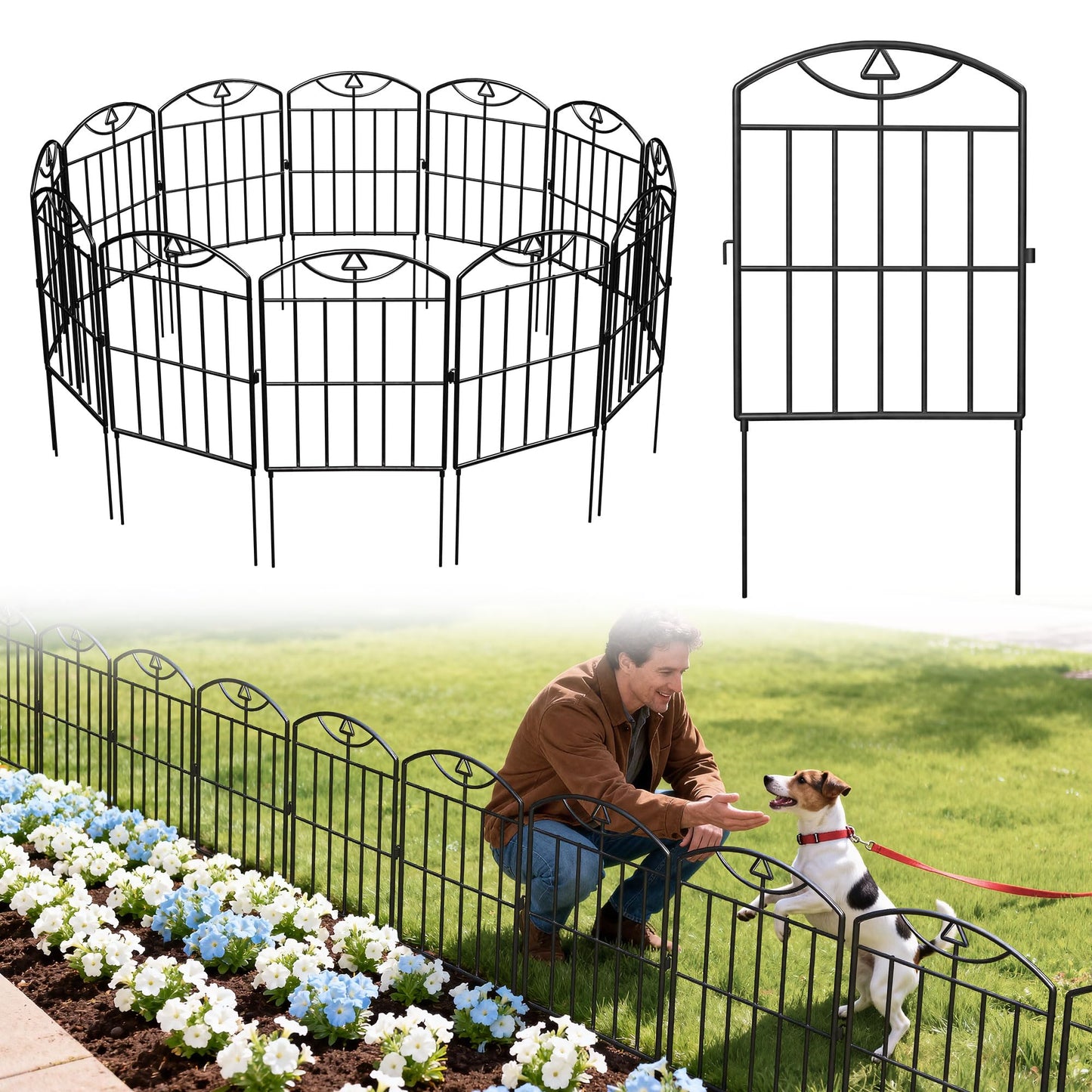 Garden Fence 17in (H) x21ft (L), 20 Pack Rustproof Metal No Dig Animal Barrier, Decorative Garden Border Fence Panels, for Dogs, Flower Bed, Patio