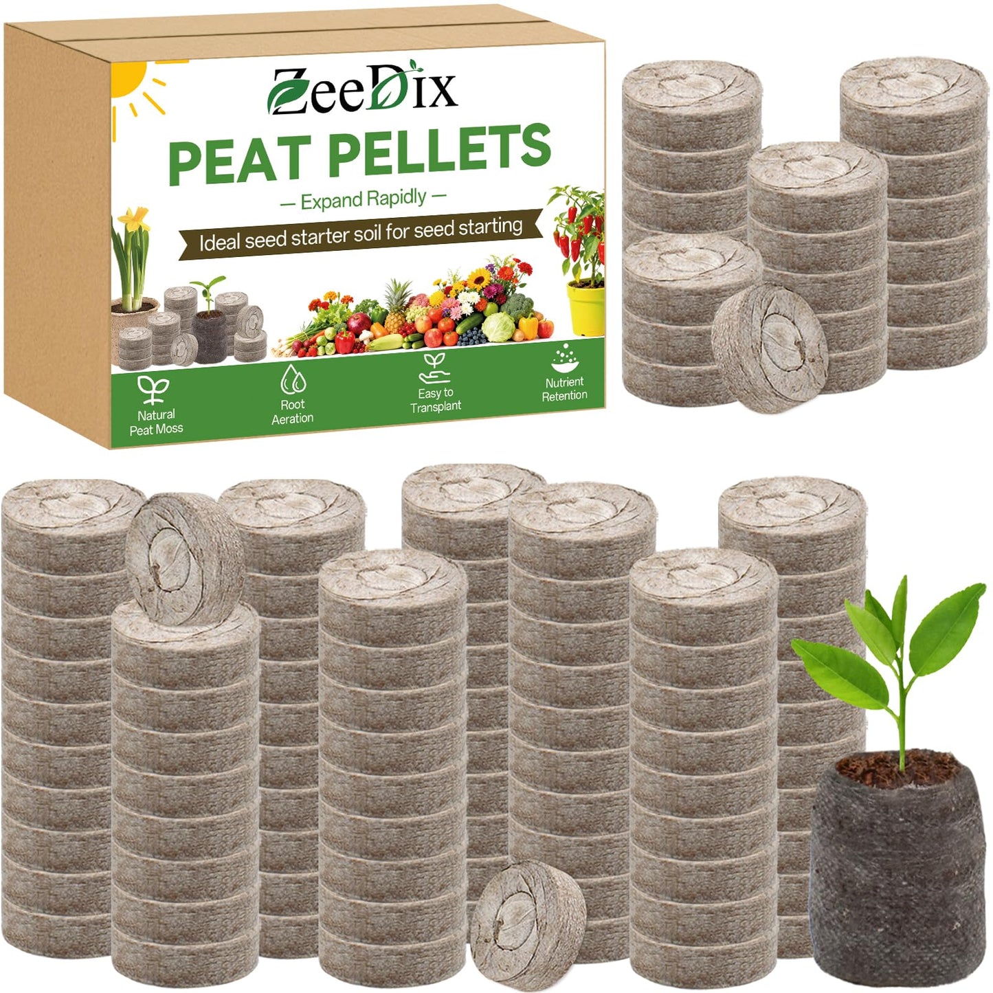 ZeeDix 200 Pcs (30mm) Peat Pellet Fiber Soil Plant Seed Starters- Seed Starter Pellets Pods Compressed Peat Pellets for Grow Herbs, Plant, Flowers, Vegetables, Seed Pods for Planting Easy Transplant