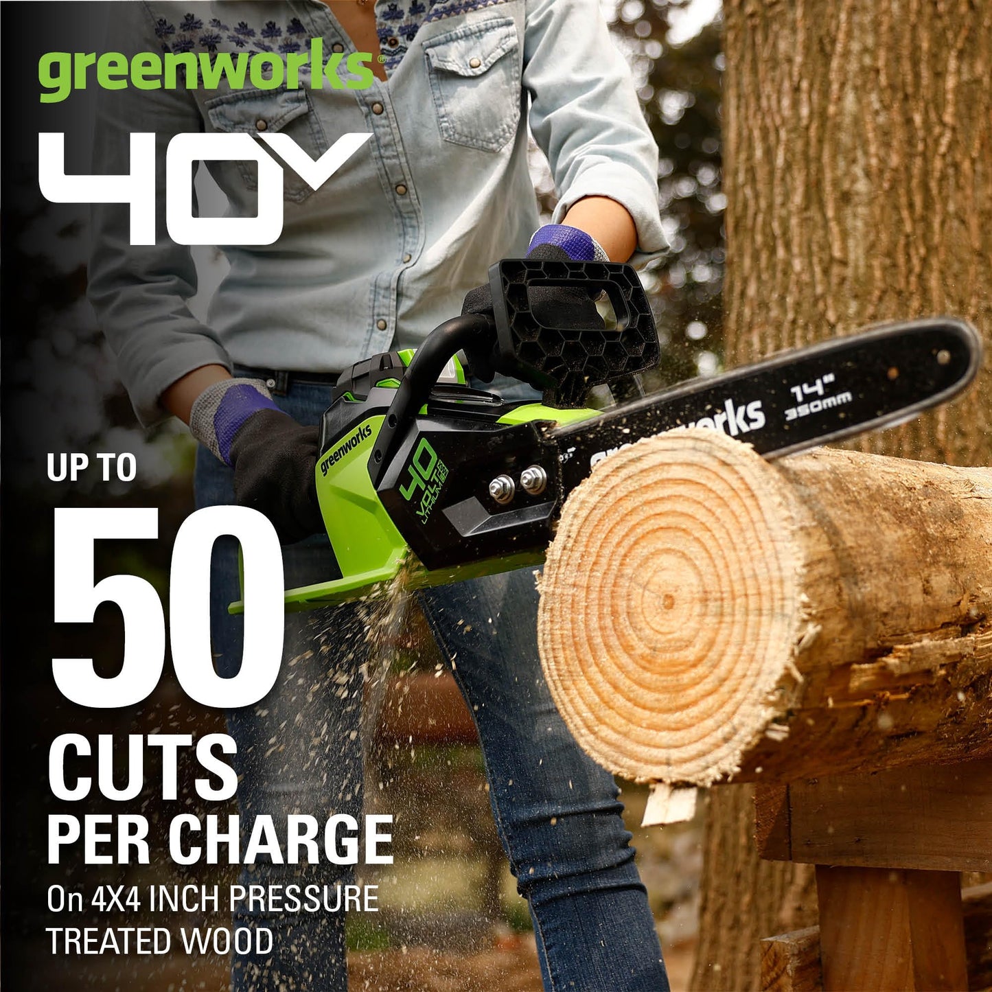 Greenworks 40V 14-Inch Cordless Chainsaw, 2.5Ah Battery Included (Great For Storm Clean-Up, Pruning, and Camping)