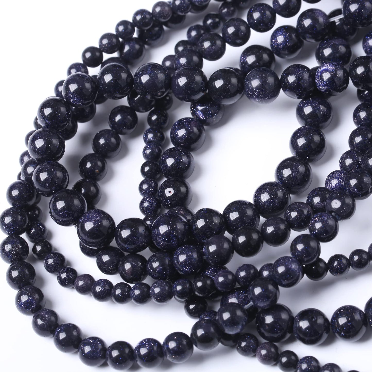 10MM Blue Sand Round Loose Beads Natural Gem Beads Crystal Energy Stone Beads for Jewelry Making DIY Bracelet Necklace