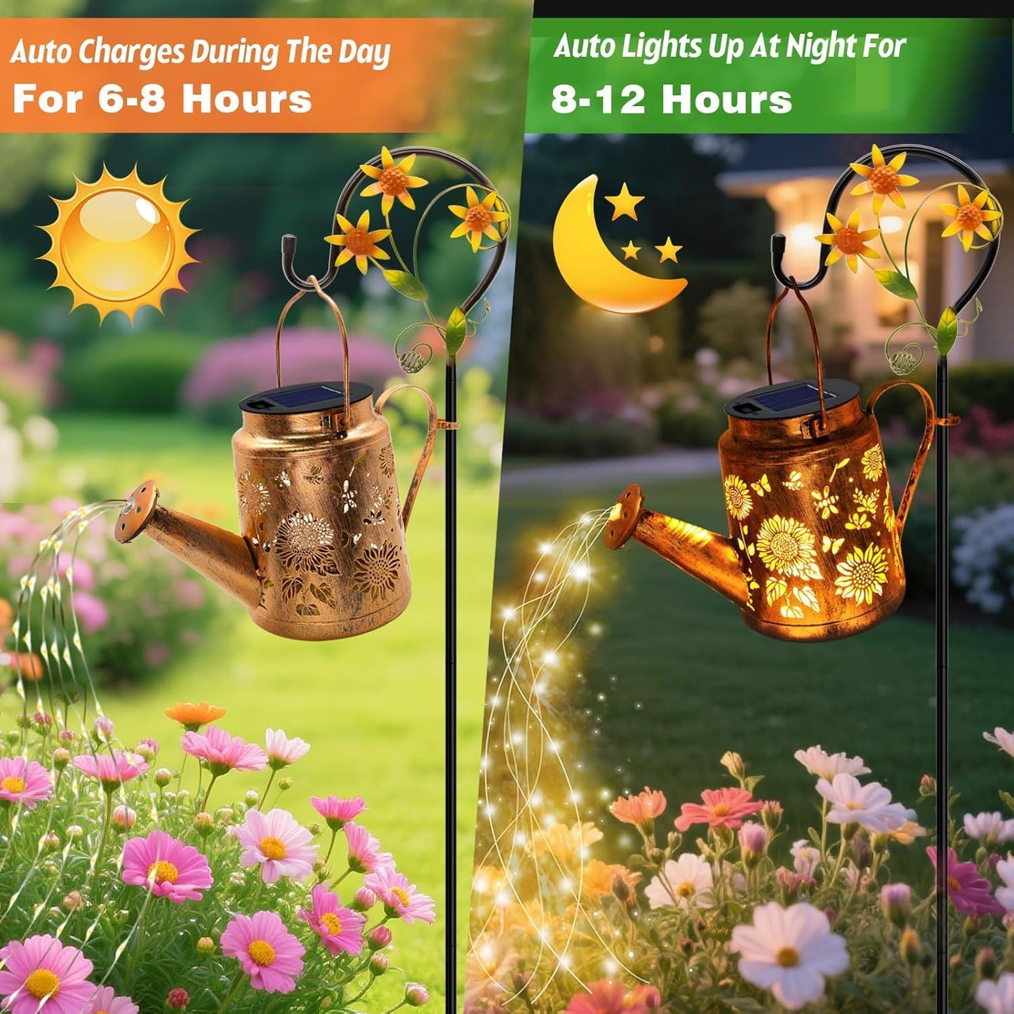 Big Solar Lanterns Outdoor Waterproof, Gift for Mom Grandma Women Wife Daughter Mother's Day, Sunflower Watering Can Light with Shepherd Hook, Hanging Lantern Solar Path Light, Yard Patio Garden Decor