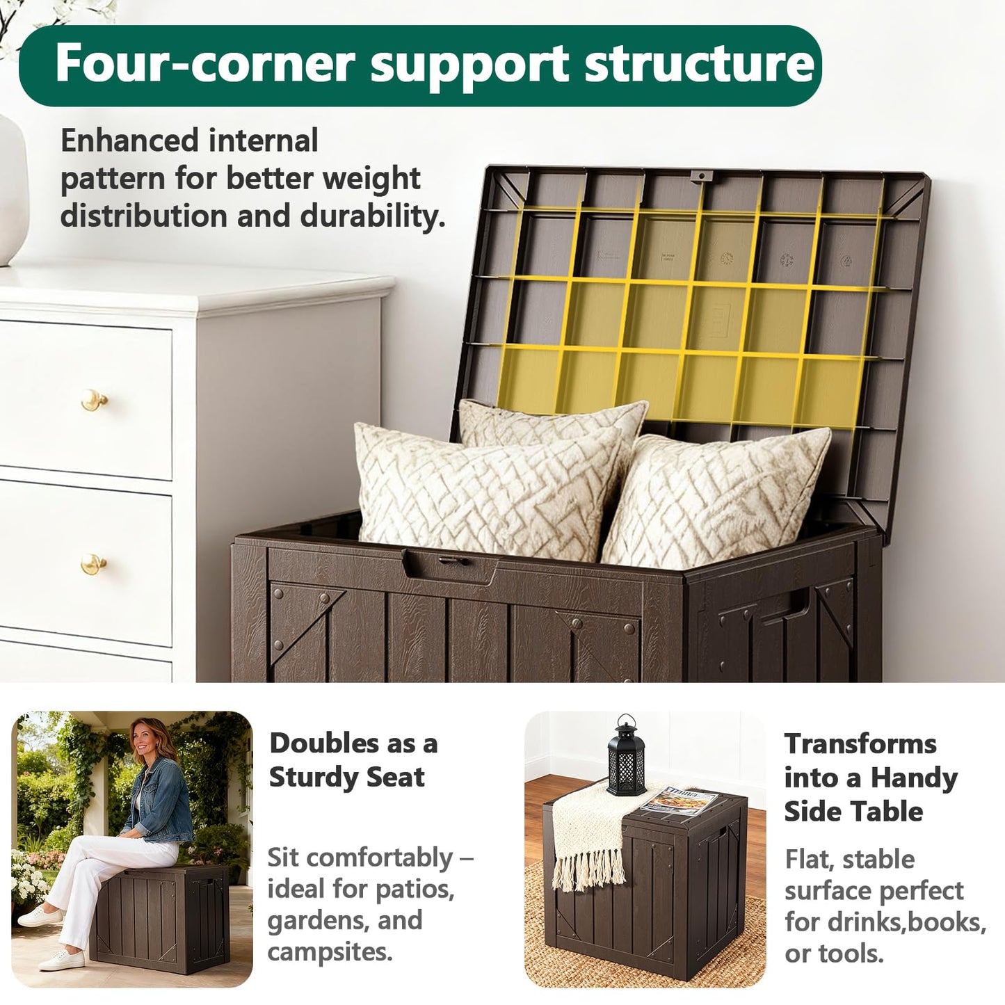 MAKE CHANGES Outdoor Storage Box,30 Gallon Deck Box Outdoor Storage Bench Outside Waterproof Resin Storage Bench, Lockable Patio Cushions, Garden Tools Storage For Furniture, UV Resistant
