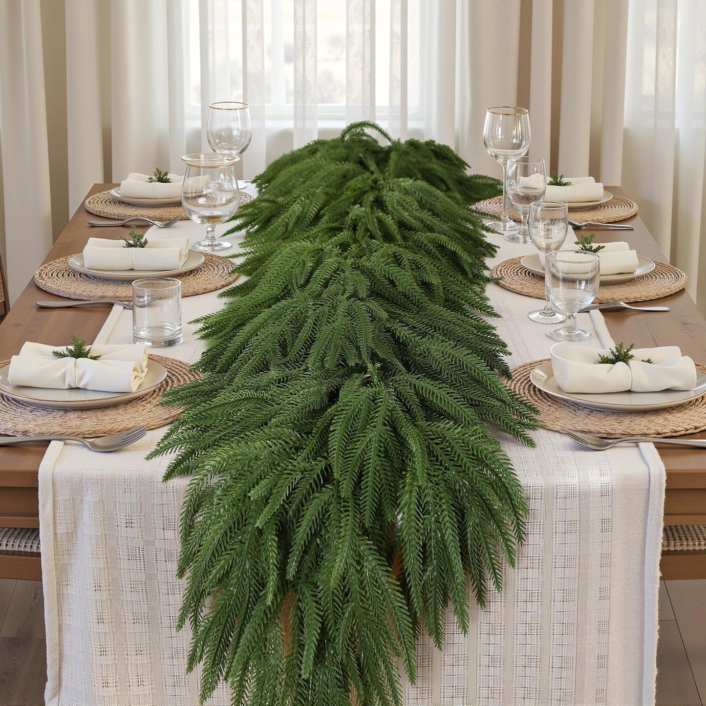 6ft Artificial Christmas Garland, Real Touch Norfolk Pine Garland - Pine Garland, Greenery Christmas Garland for Mantle, Table, Fireplace, Indoor, Outdoor Christmas Decorations