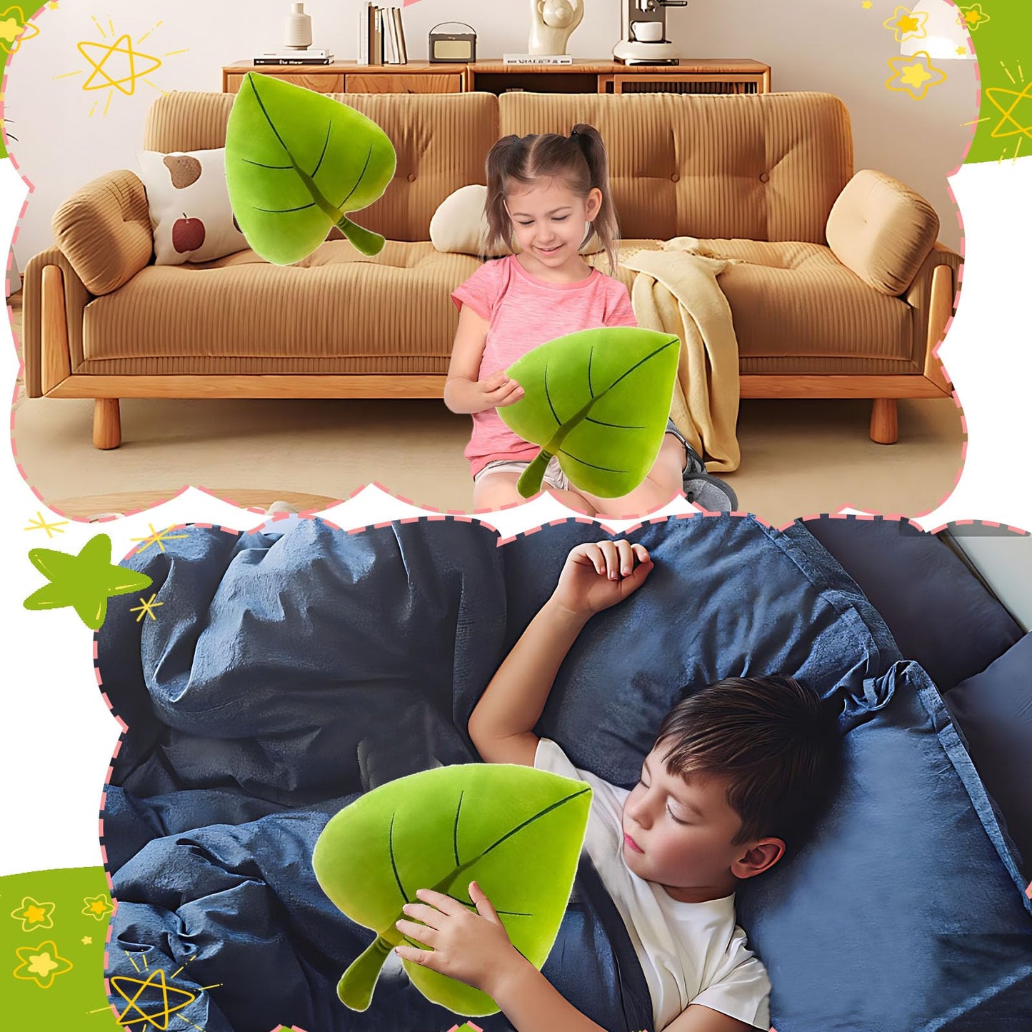zxmbeddings Leaf Pillow,Green Stuffed Plant Plush Leaf Shaped Cushion Pillow Decor,19.7"