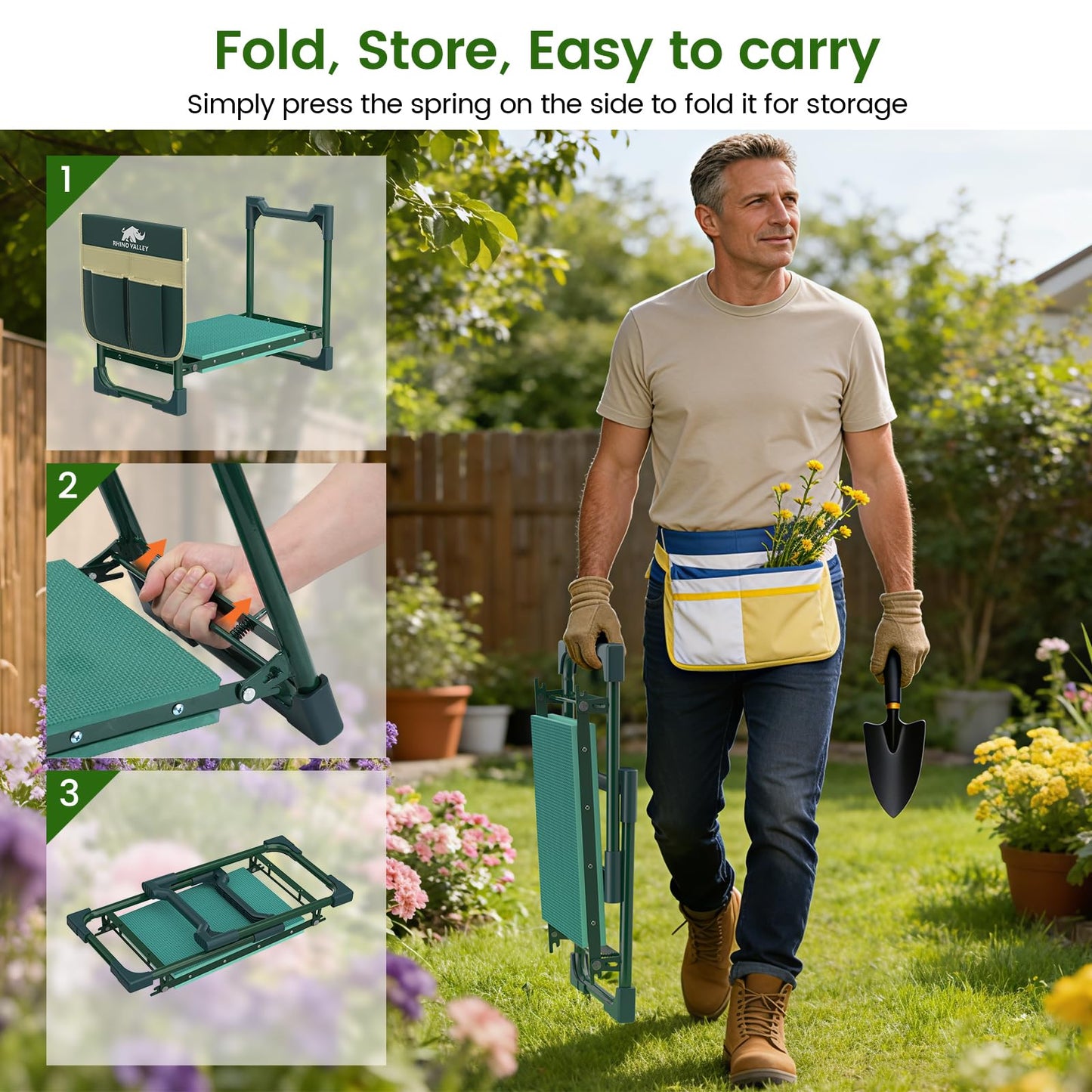 Garden Kneeler and Seat, Heavy Duty 2 in 1 Gardening Stool with Tool Side & Tote Bags, Foldable Gardening Bench to Relieve Knee & Back Pain, Garden Chair Gifts for Women, Seniors