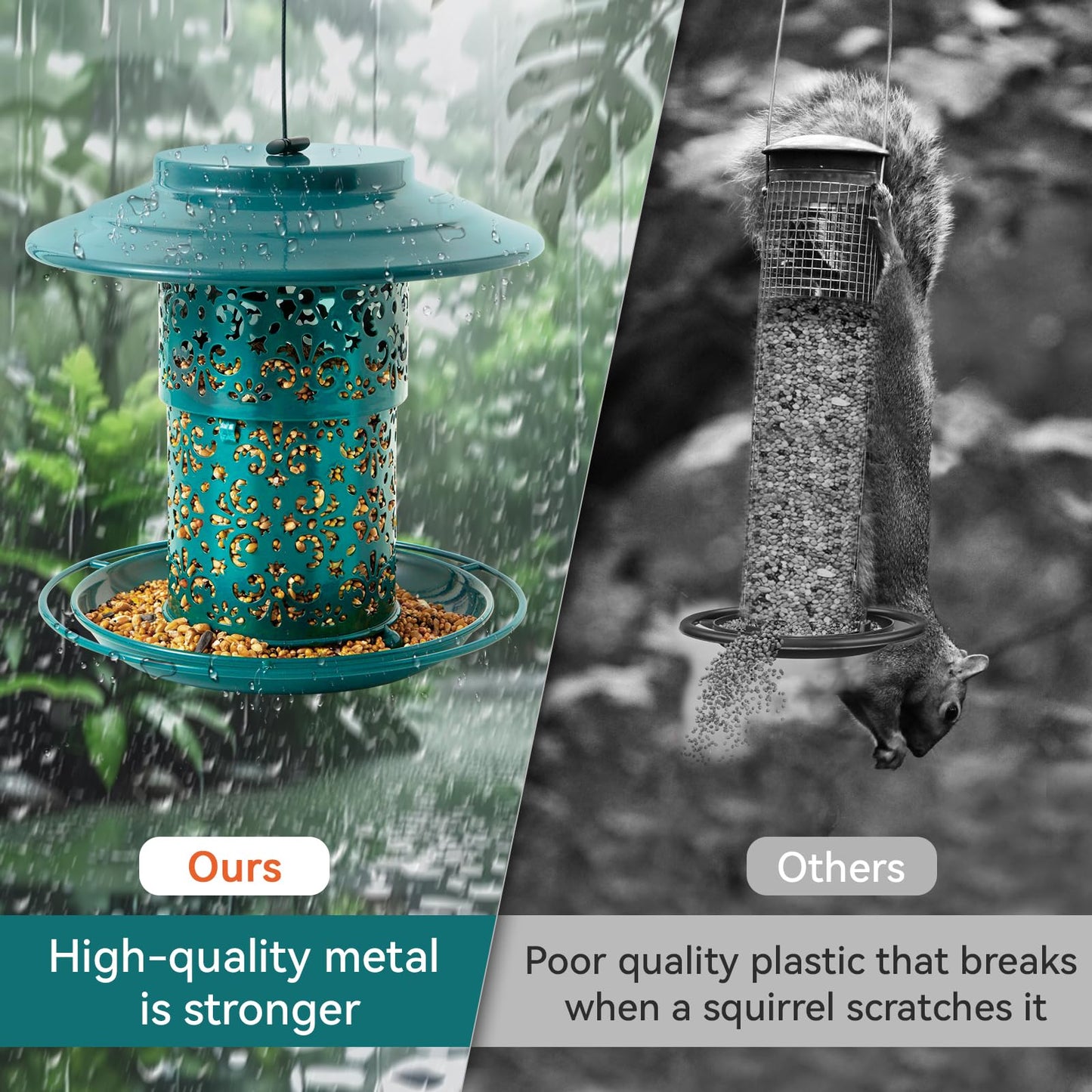 Godinsky Metal Bird Feeders for Outdoors Hanging, Weather Resistant Wild Bird Feeder with 360 Degree Feeding Tray (Green)
