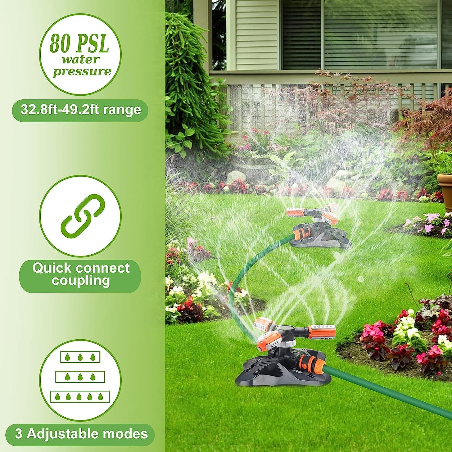 WOVUU Garden Sprinkler,Upgrade Lawn Sprinklers Automatic 360 Degree Rotating Irrigation Grass Water Sprayer System,Garden Hose Sprinkler for Yard/Built in 36 Units Angle Spray Nozzles(Orange)-1Pack