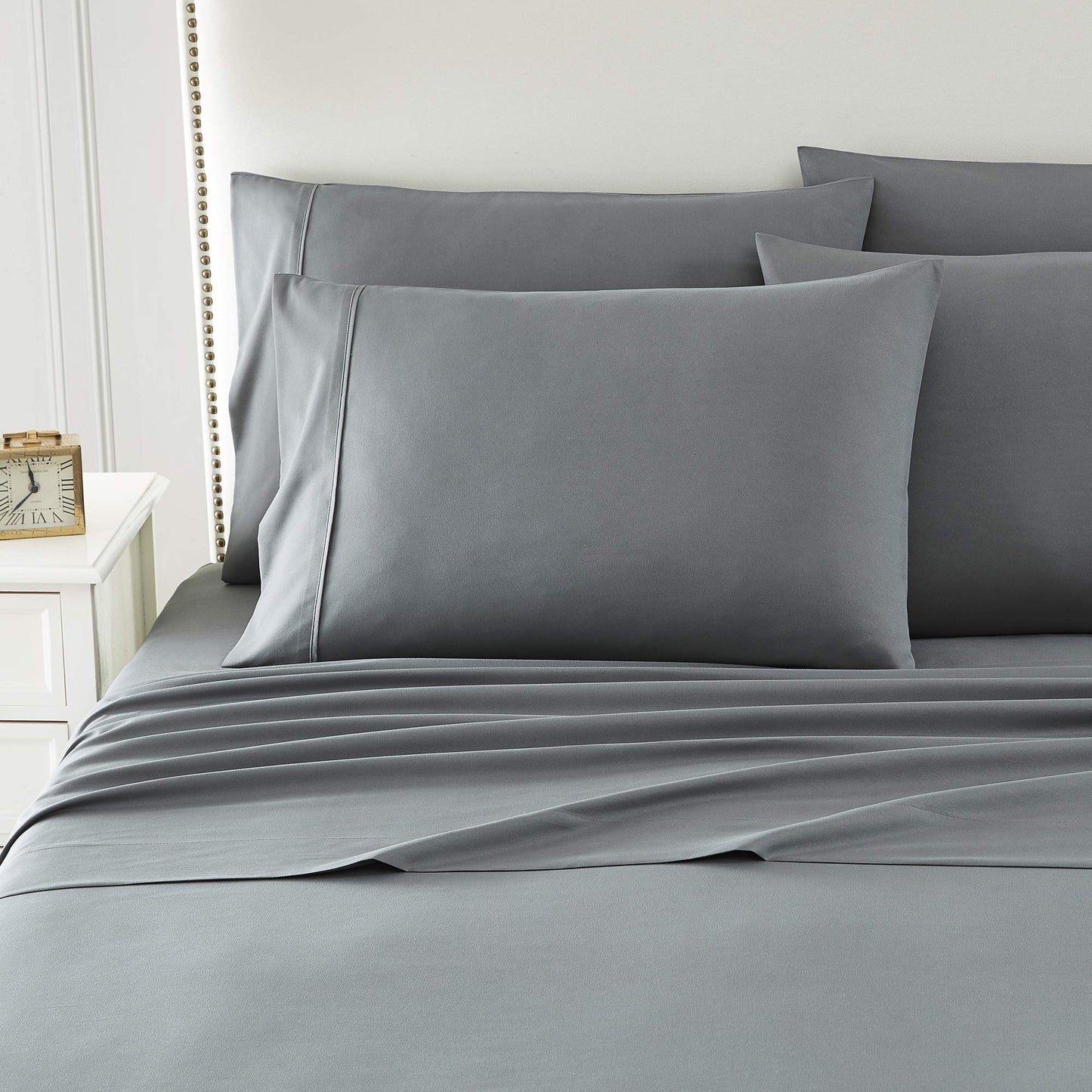 Queen Bed Sheet Set, 6 PC Super Soft Microfiber Bedding Set, Wrinkle & Fade Resistant Sheet Set, Hotel Quality Fits Mattress Up to 14'' Deep Pocket, Grey