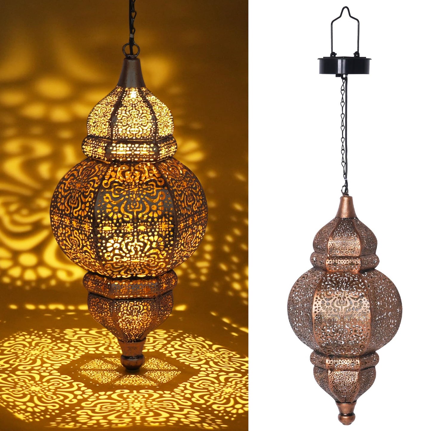 Hanging Solar Lights, Outdoor Decor Solar Lantern, Waterproof Metal Moroccan Lantern for Outside Patio Pathway Yard Front Porch Backyard Garden Decorative (1 Pack)