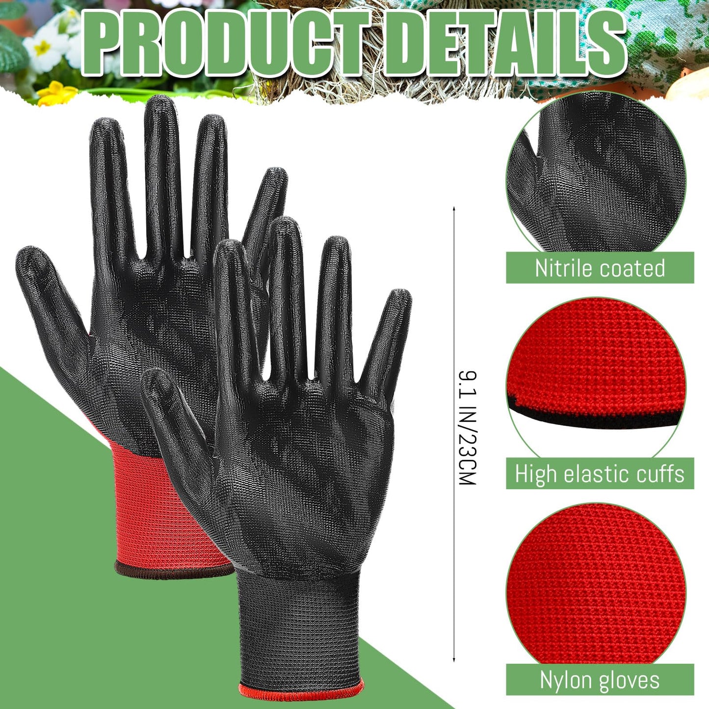 Xtinmee 50 Pair Nitrile Coated Work Gloves for Men Bulk Red Safety Work Gloves for Women Garden Grip Touch Screen Warehouse Construction Utility Mechanic