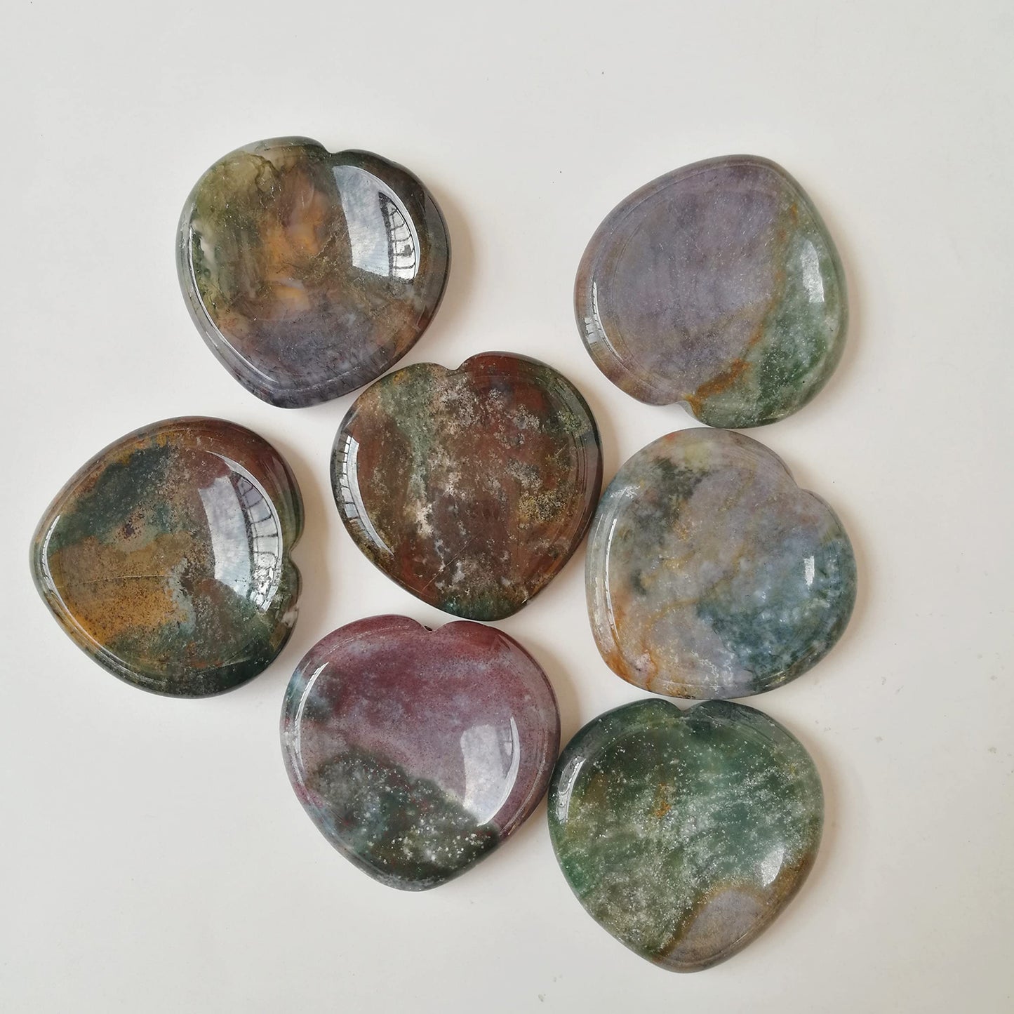 Bacatgem Natural Ocean Jasper Heart Chakra Thumb Worry Stone,Hand Carved Healing Crystal Shaped Stone for Anxiety Stress Relief Meditation