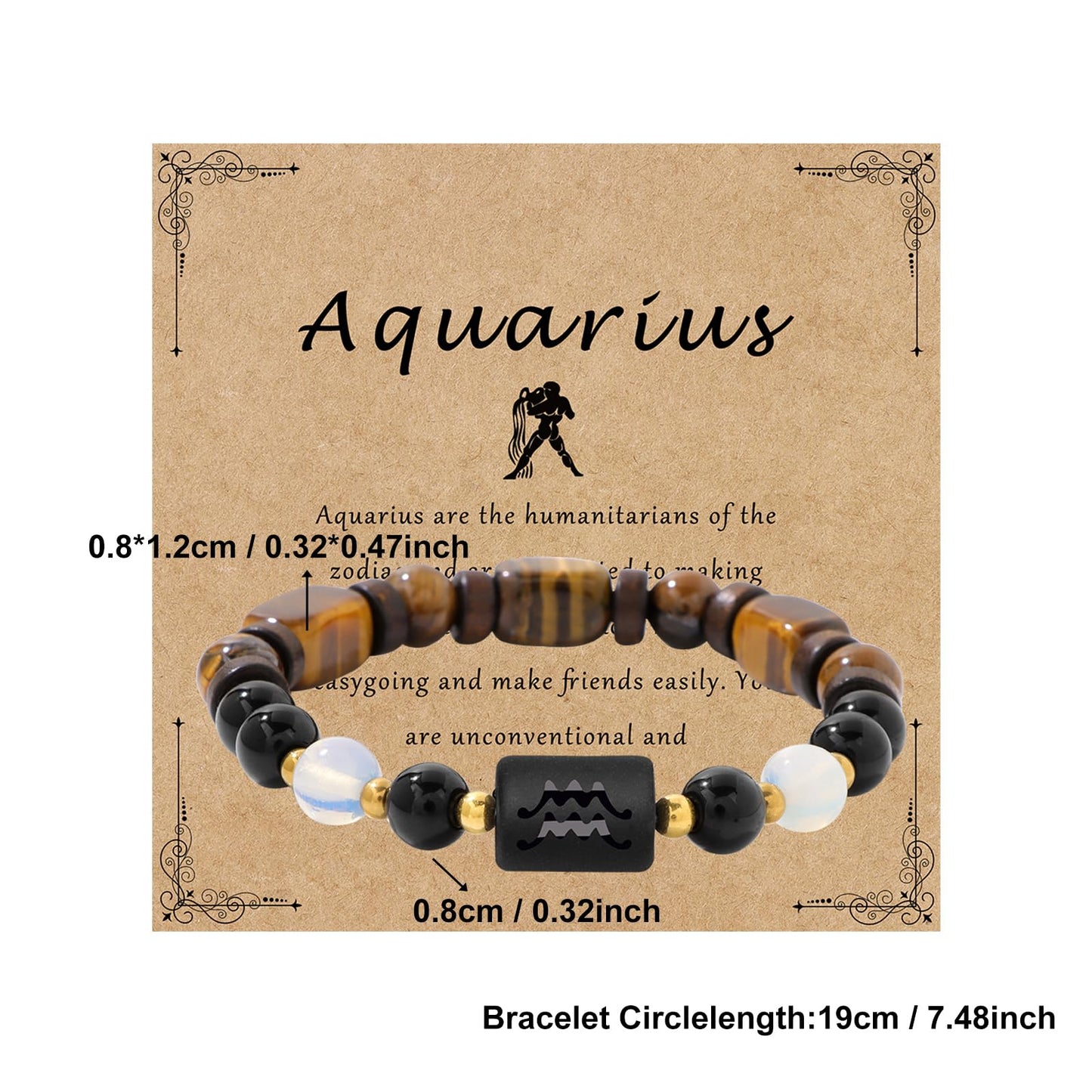 Zodiac Aquarius Black Obsidian And Opal Bracelets for Women Men-8mm Tiger Eye Beads Healing Crystals Mens Jewelry Anxiety Relief Bracelets for Valentine's Day Mother's Day Christmas Birthday Gifts