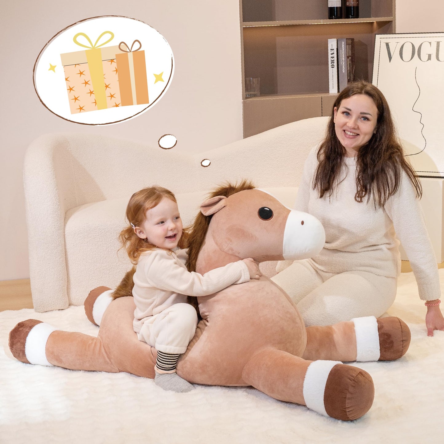 Jrystar Giant Horse Stuffed Animals, Large Stuffed Horse Plush Pillow, 37" Soft Large Stuffed Pony, Cute Farm Animals Plush Toys, Gifts for Kids Boys Girls on Birthday Children's Day Christmas