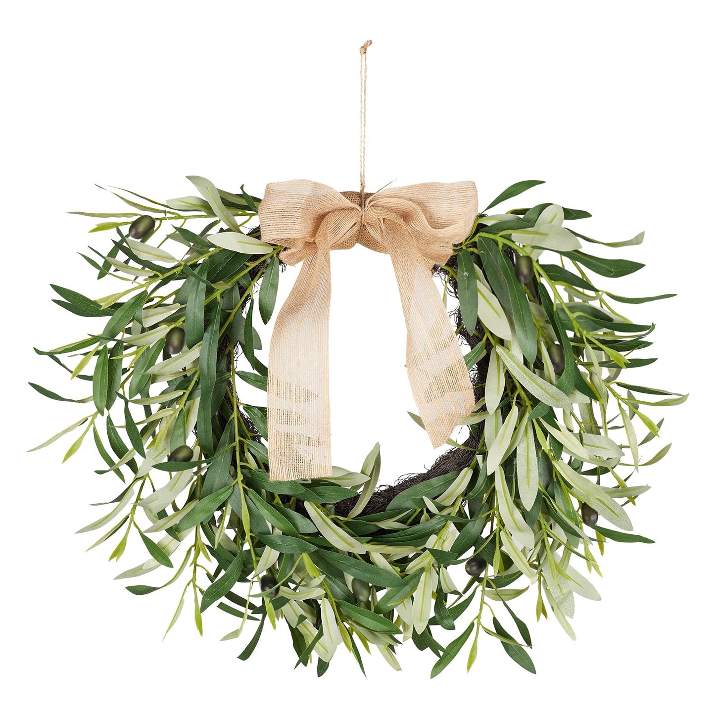 20.87 Inch Artificial Olive Wreaths for Front Door, Real Touch Green Leaf Olive Fruit Spring Flower Swag, Perfect for Wedding Home Outdoor Indoor (1PCS)