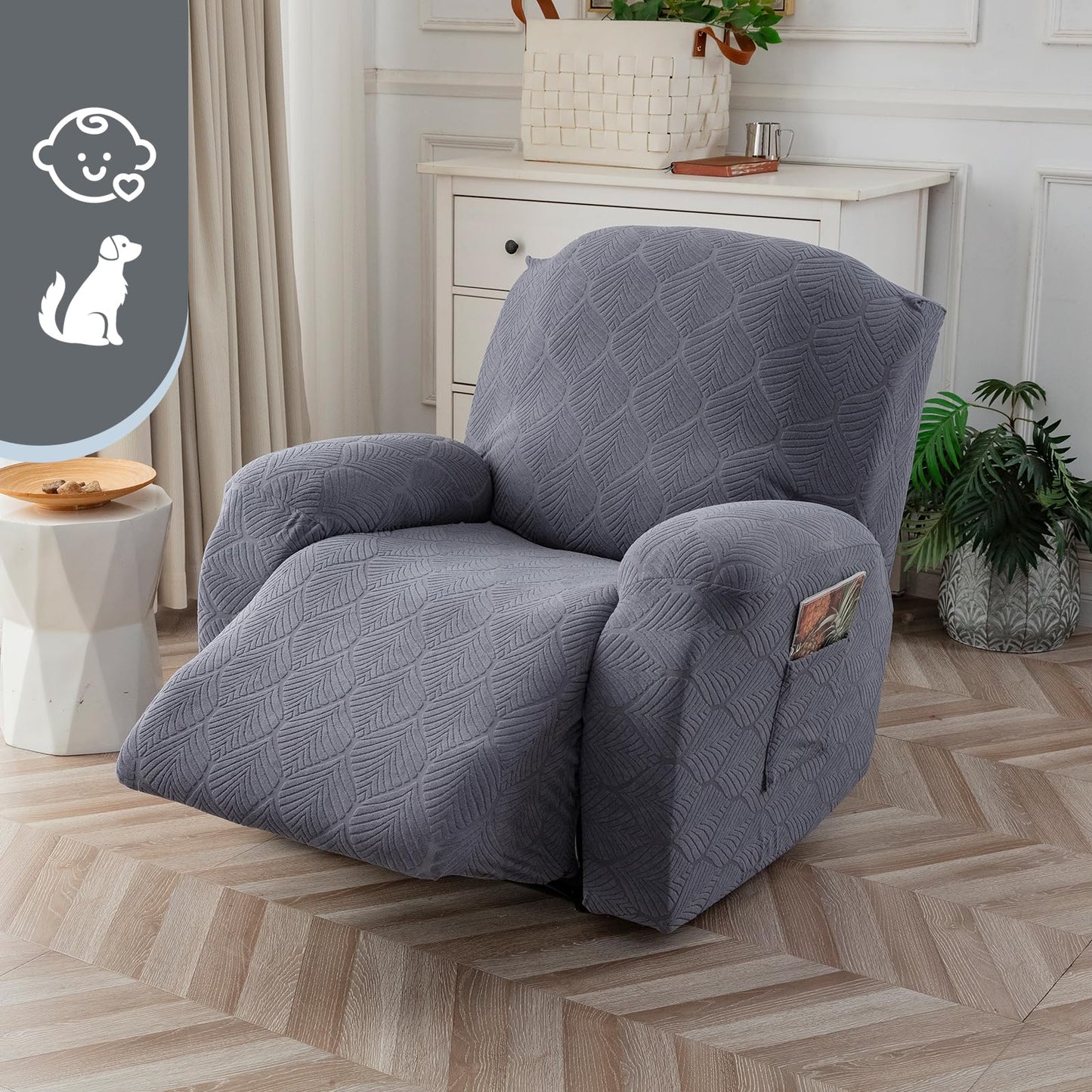 YUEANG 100% Waterproof Armrest Covers for Recliner Sofa, 2 Pieces Stretch Recliner Armrest Slipcovers Washable Couch Arm Covers for Recliners for Pets, Dogs, Kids (Dark Gray, Armrest Covers)