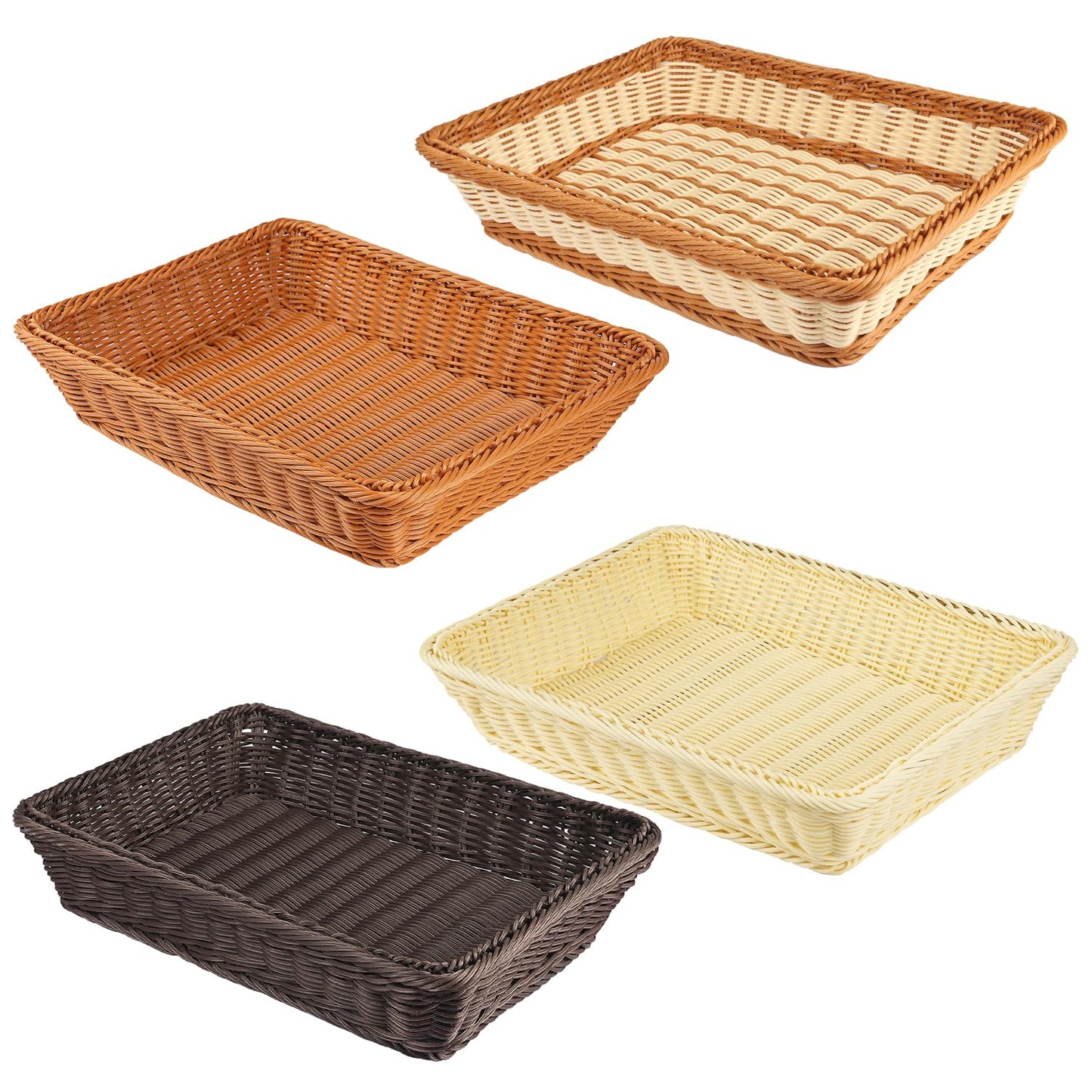 4 PCS 16x12 Inch Wicker Bread Basket, Woven Serving Basket, Tabletop Food Serving Basket for Restaurant, Bakery, Family Party, Hotel Serving, Fruits, Vegetables and Snacks(4 color)
