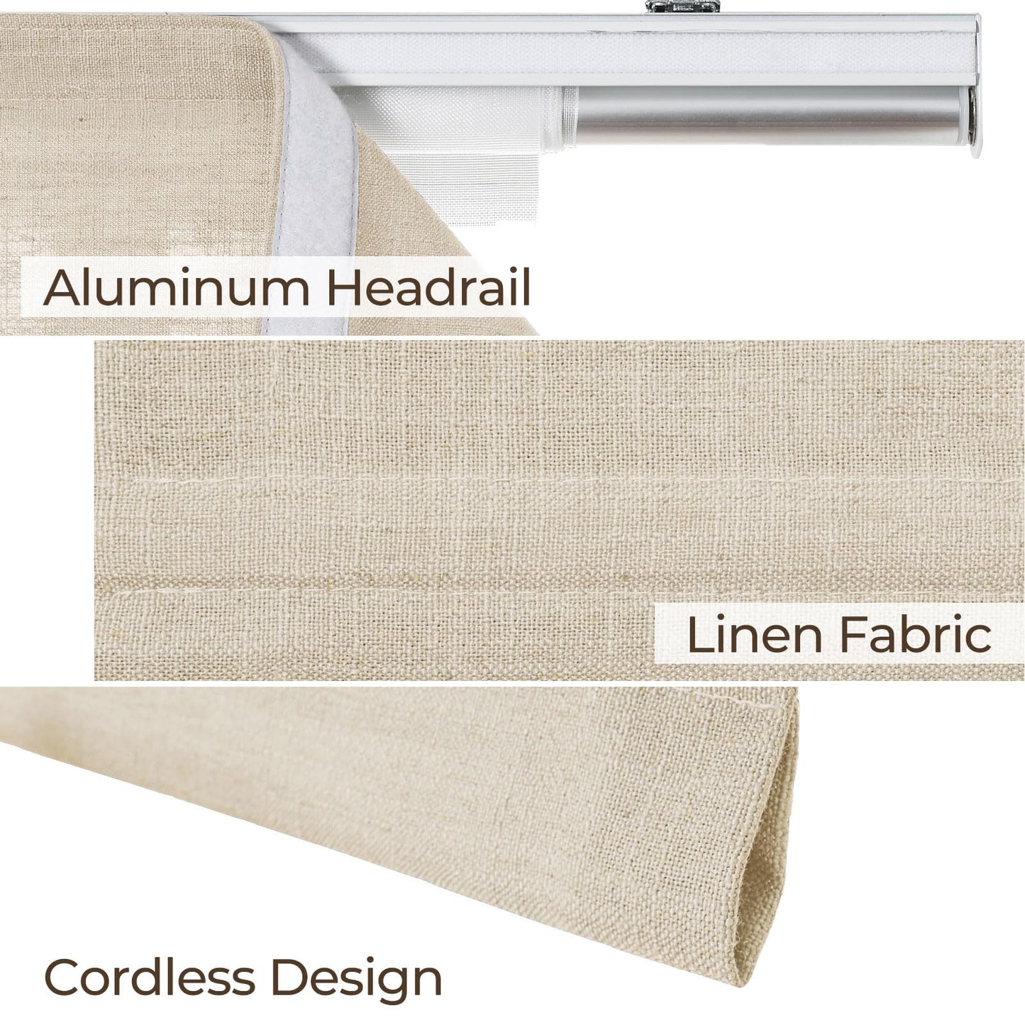 TWOPAGES Linen Roman Shades for Windows Custom Cordless Blinds for Indoor Windows,French Doors,Bedroom, Living Room, Bathroom(Sand Beige, Custom Made)