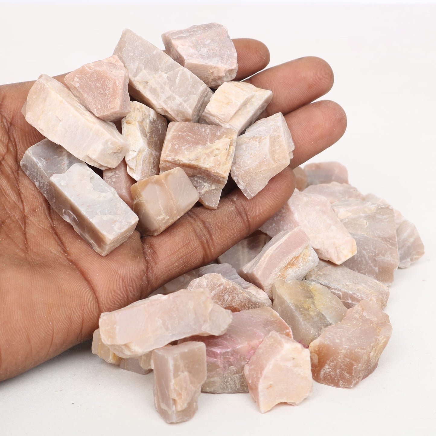 REAL-GEMS Natural Raw Healing Crystals Rough Stones for Tumbling, Cabbing, Polishing, Wire Wrapping, Wicca & Reiki Crystal Healing, Mix Gemstones,7 Chakra (Bi Color Moonstone)