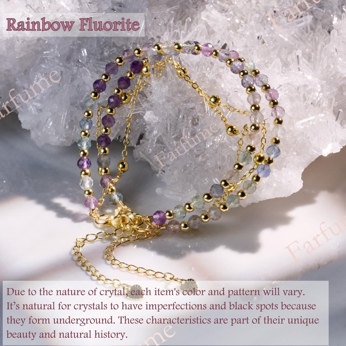 Farfume Rainbow Fluorite Crystal Bracelet Beaded Bracelets for Women 4mm Natural Stone Beads Gemstone Handmade Jewelry Valentine's Day Gifts
