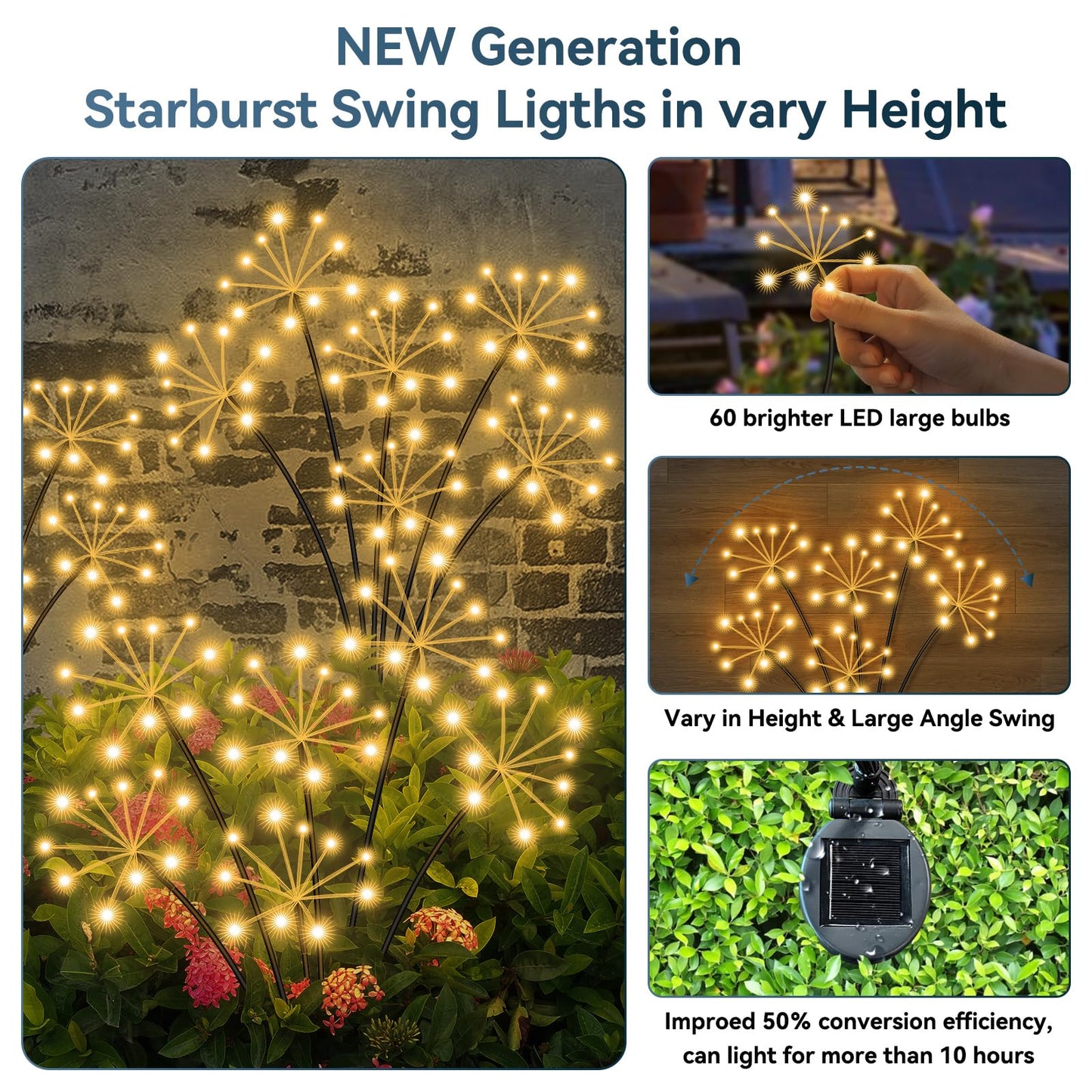 Slyuexu Solar Garden Lights 2 Pack Waterproof Swaying Starburst Light Solar Outdoor Lights for Yard Patio Walkway Pathway Party Wedding Decoration, Unique Gifts for Women, Warm White
