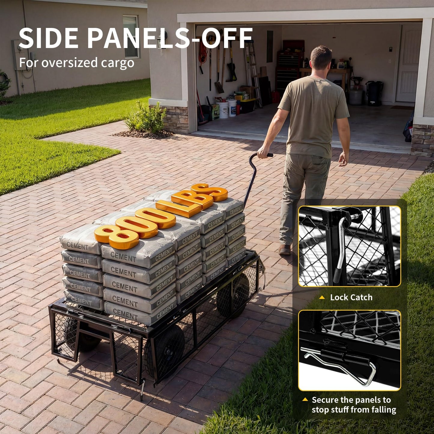 NorthSky Heavy Duty Garden Cart - 800lbs Load Capacity with 180° Rotating Handle, 10" All-Terrain Tires, Removable Sides for Easy Hauling, Garden Wagon for Yard Work, Outdoor Utility Cart (Black)