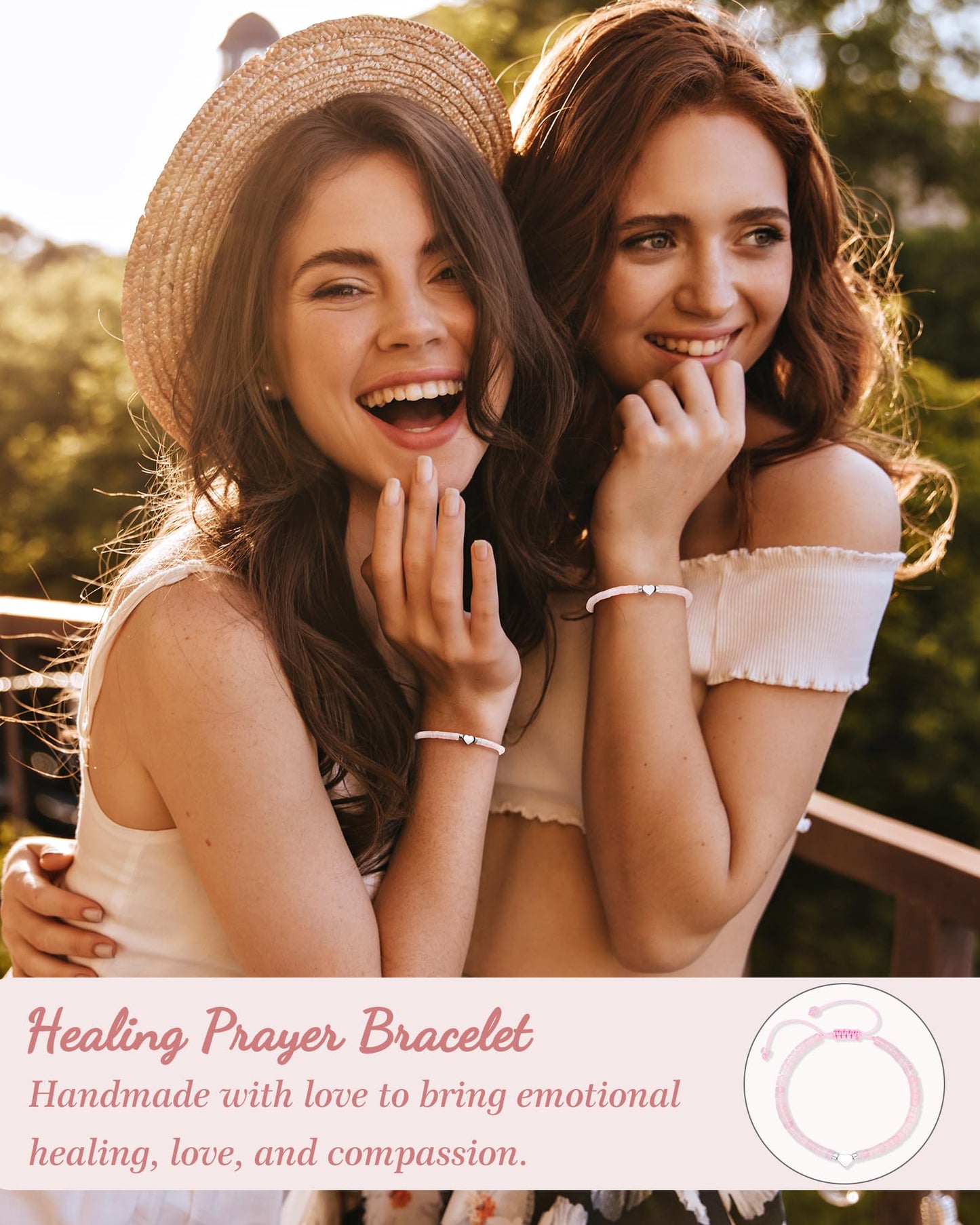LAVEIR Healing Bracelets for Women - Rose Quartz Bracelet - Healing Prayers Crystal Bracelet, 4mm Natural Stone Stress Relief Beads Get Well Soon Gifts