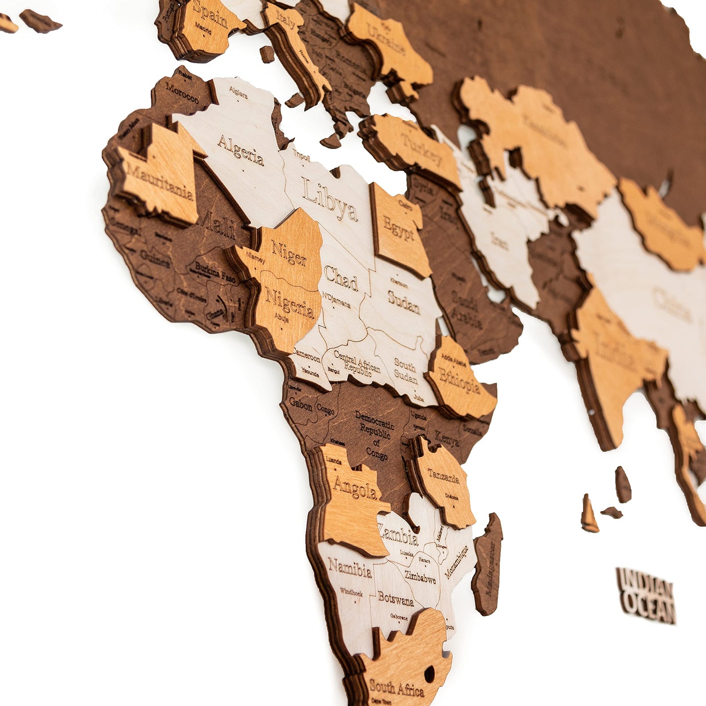 Woodvio 3D Wooden World Map, Decorative Wall Art for Home and Office Décor - size Medium (47" x 24.5")