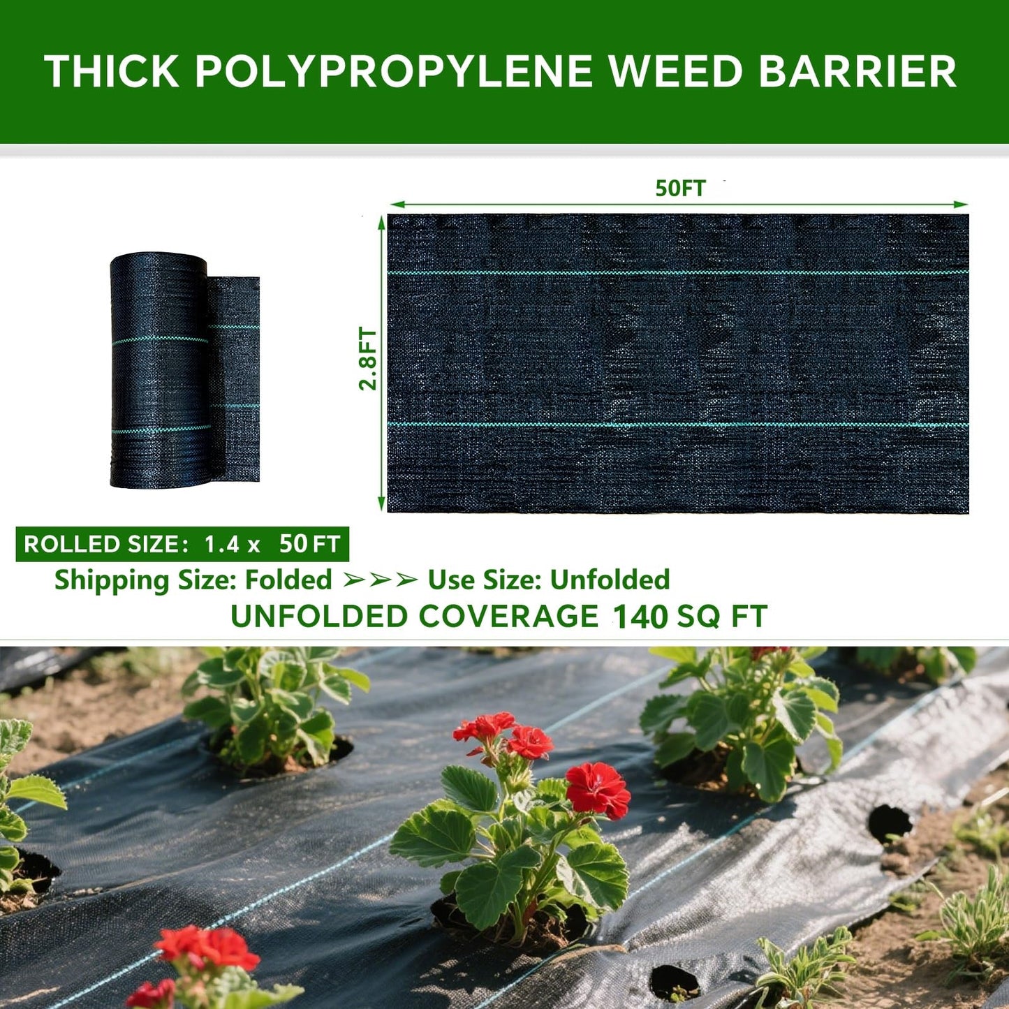 Vanver Weed Barrier Landscape Fabric Heavy Duty,2.8FT x 50FT Premium Garden Weed Blocker Fabric for Weed Control, Plastic Ground Cover with Woven Weed Cloth,Durable Landscaping Fabric
