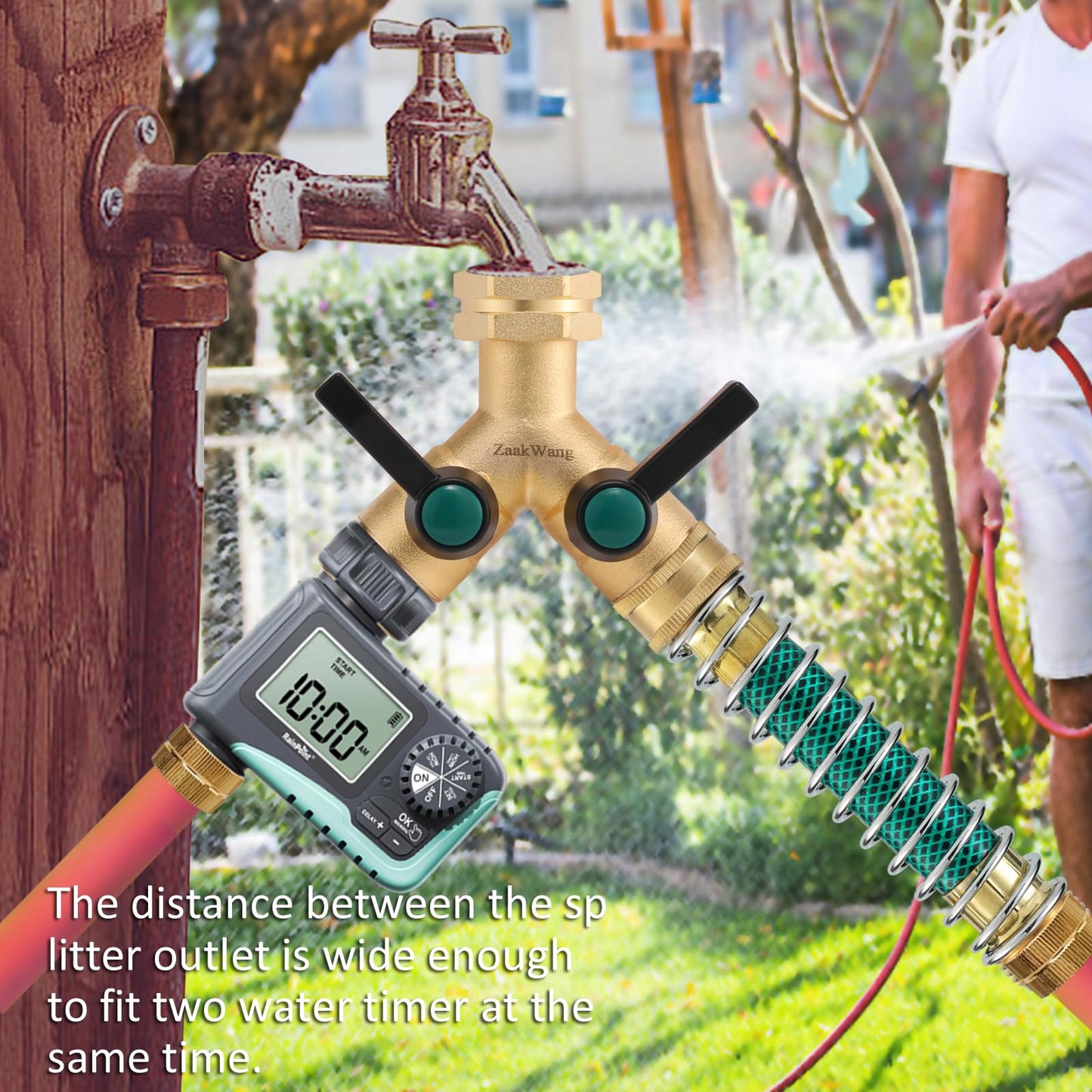 Garden Hose Splitter High Flow, Y - Distributor, Heavy Duty Solid Brass 3/4” GHT Inlet, Garden Faucet Diverter, Full Flow Outdoor Hose Adapter Connector (2 Pack)
