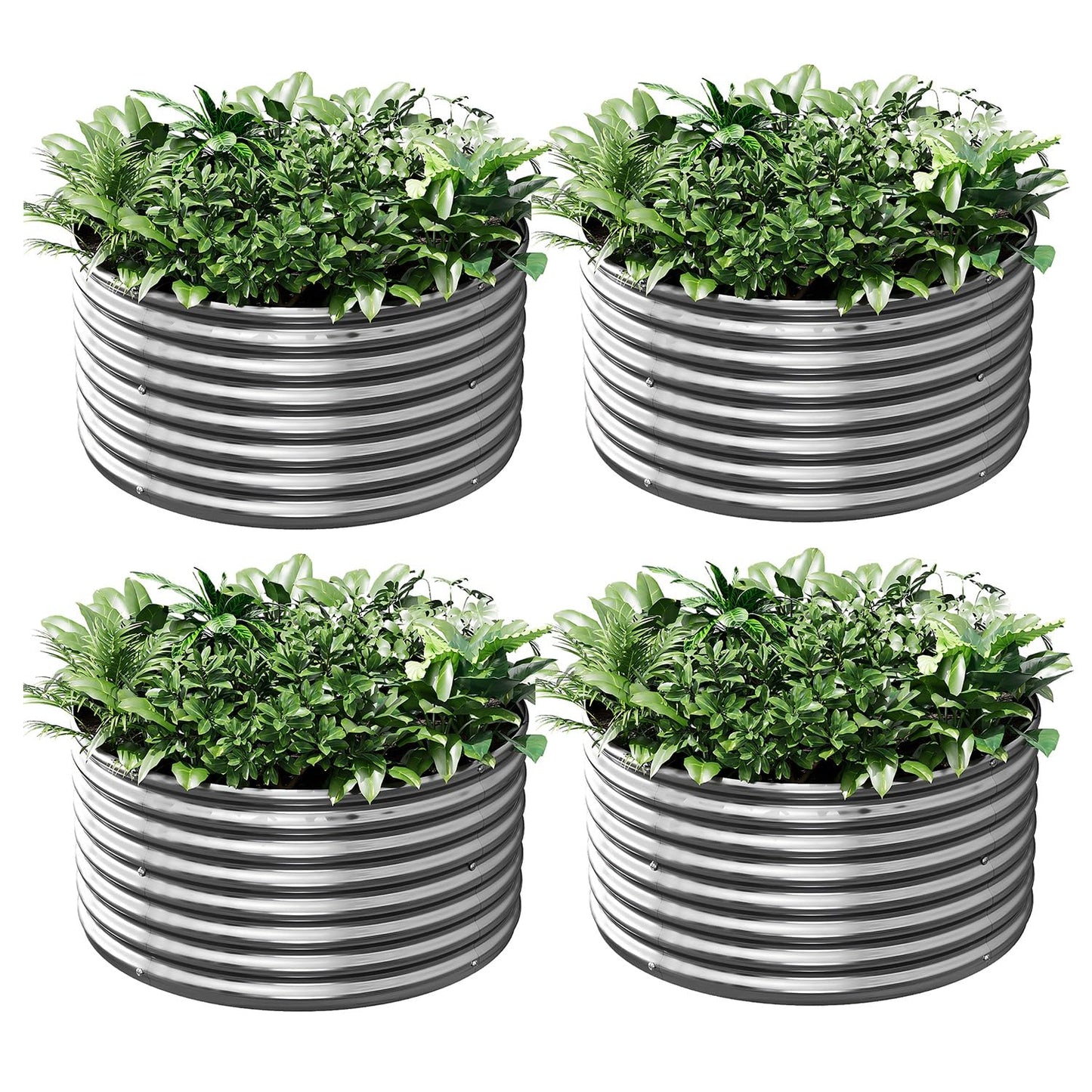 CATMANOR 4 Pack 2x2FT Round Corrugated Galvanized Steel Raised Garden Bed Outdoor, Metal Above Ground Garden Bed for Vegetables and Flowers, Raised Beds for Gardening-2x2FTx10Inch