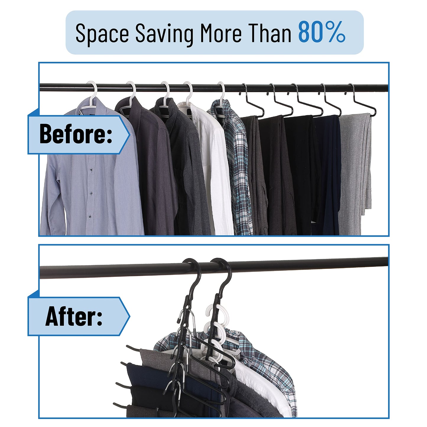 Mr. Pen- Space Saving Hangers, Black, 8 Pack, Clothes Organizers, Shirt Hangers, Magic Closet Space Savers
