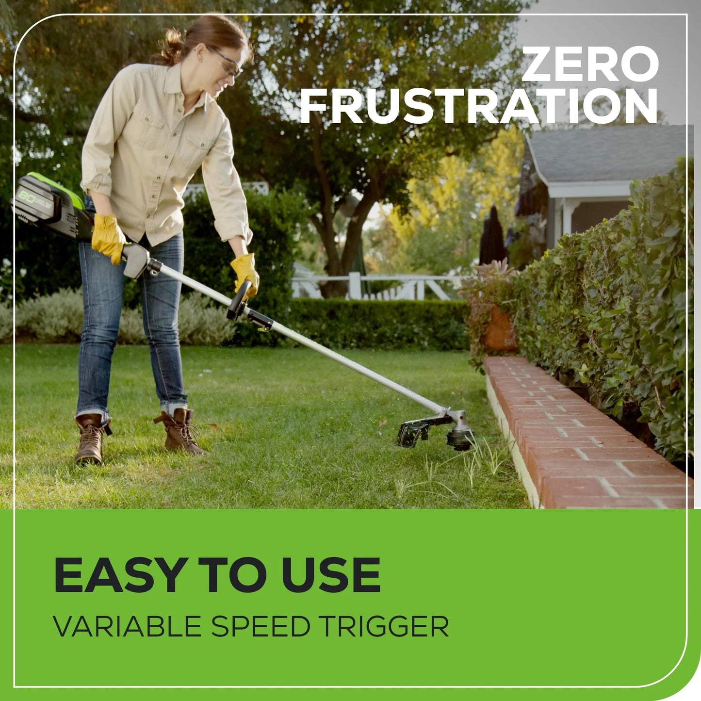 Greenworks 80V 16" Brushless Cordless String Trimmer with 2.0Ah Battery & Rapid Charger – .080" Dual Line, Variable Speed, Lightweight Design, 4-Year Warranty